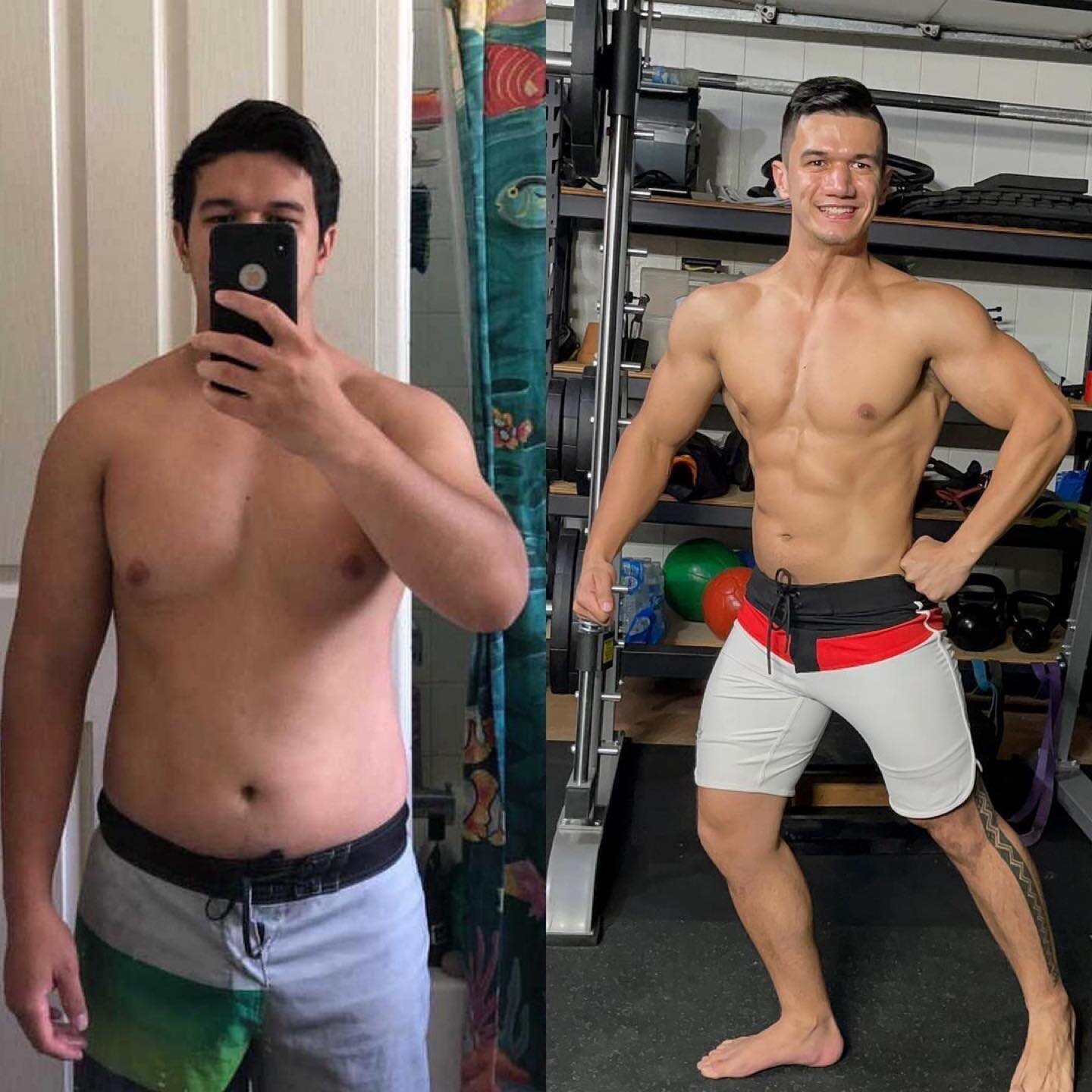 &bull; @bolobuilt_fitness Client @_juanted transformation progress so far at @bolobuilt_fitness 

These picture are about 9 months difference, down about ~33lbs and a lot of added strength and muscle. Ed came to me just wanting to lose some fat and b