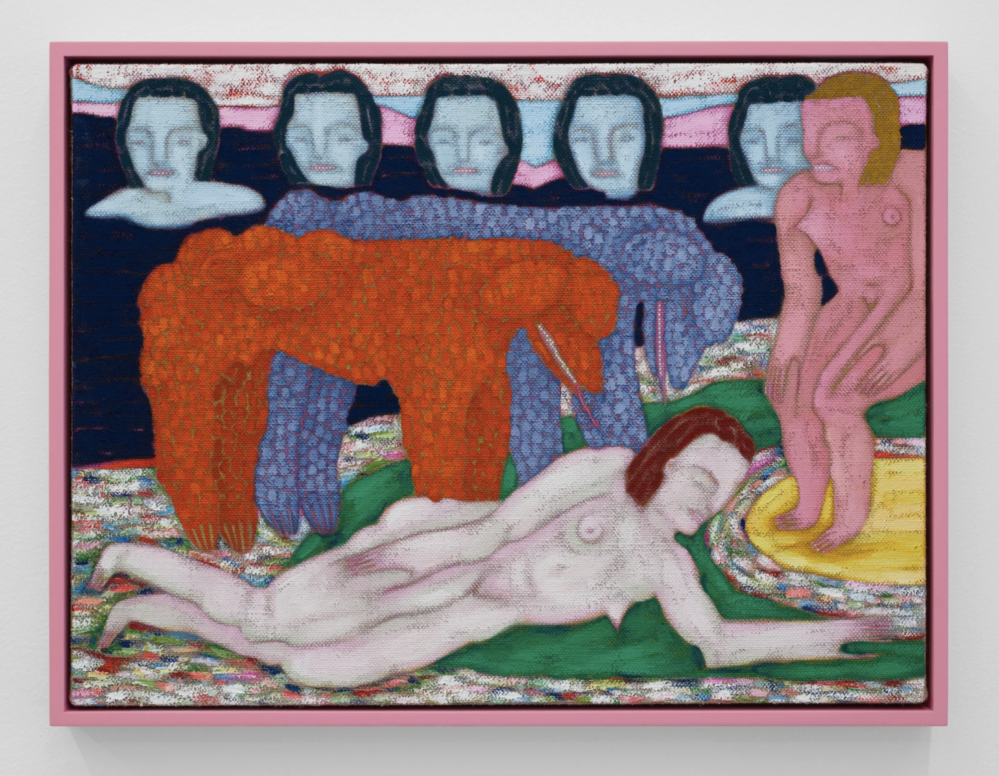   Setting Fire , 2024, acrylic and water soluble crayon on unprimed linen, 15 × 20 inches 