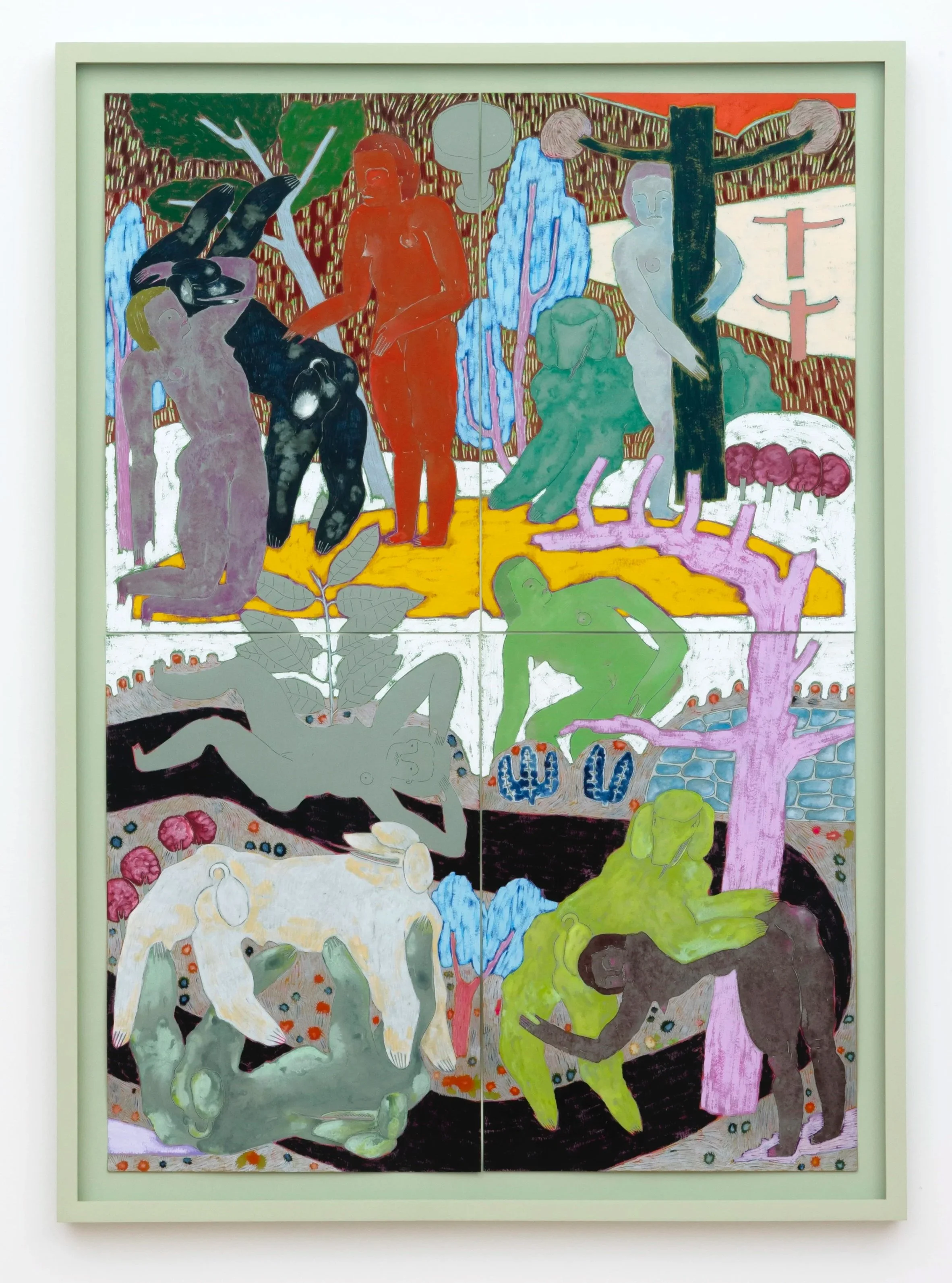   Yes Most Almost Always,  2025, watercolor, gouache, colored pencil and ink on paper, overall: 33 x 23 inches (four sheets each 16.5 x 11.5 inches) 