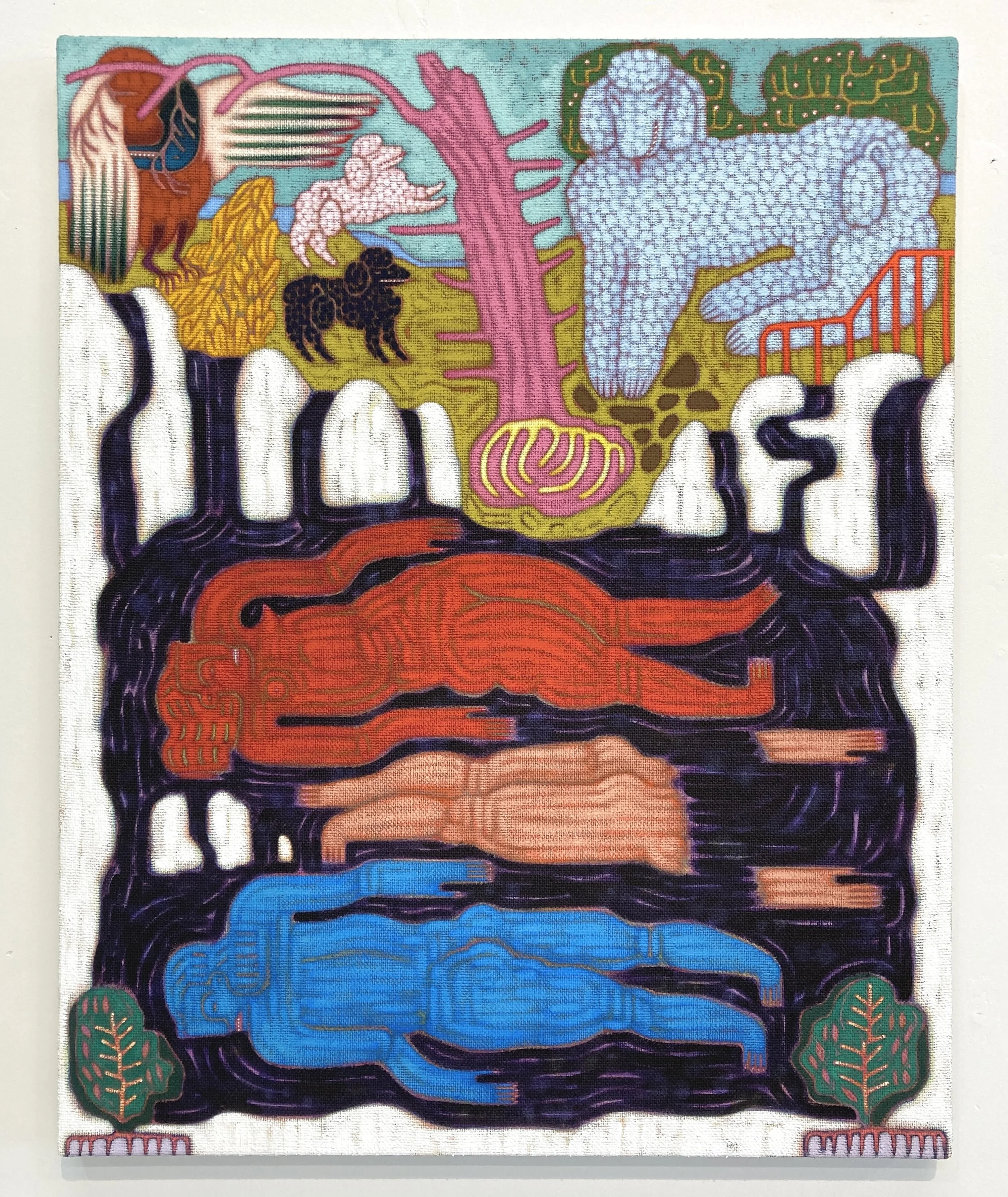   Pink Tree , 2022, acrylic&nbsp;and water soluble&nbsp;crayon on unprimed linen, 30 x 24 inches 