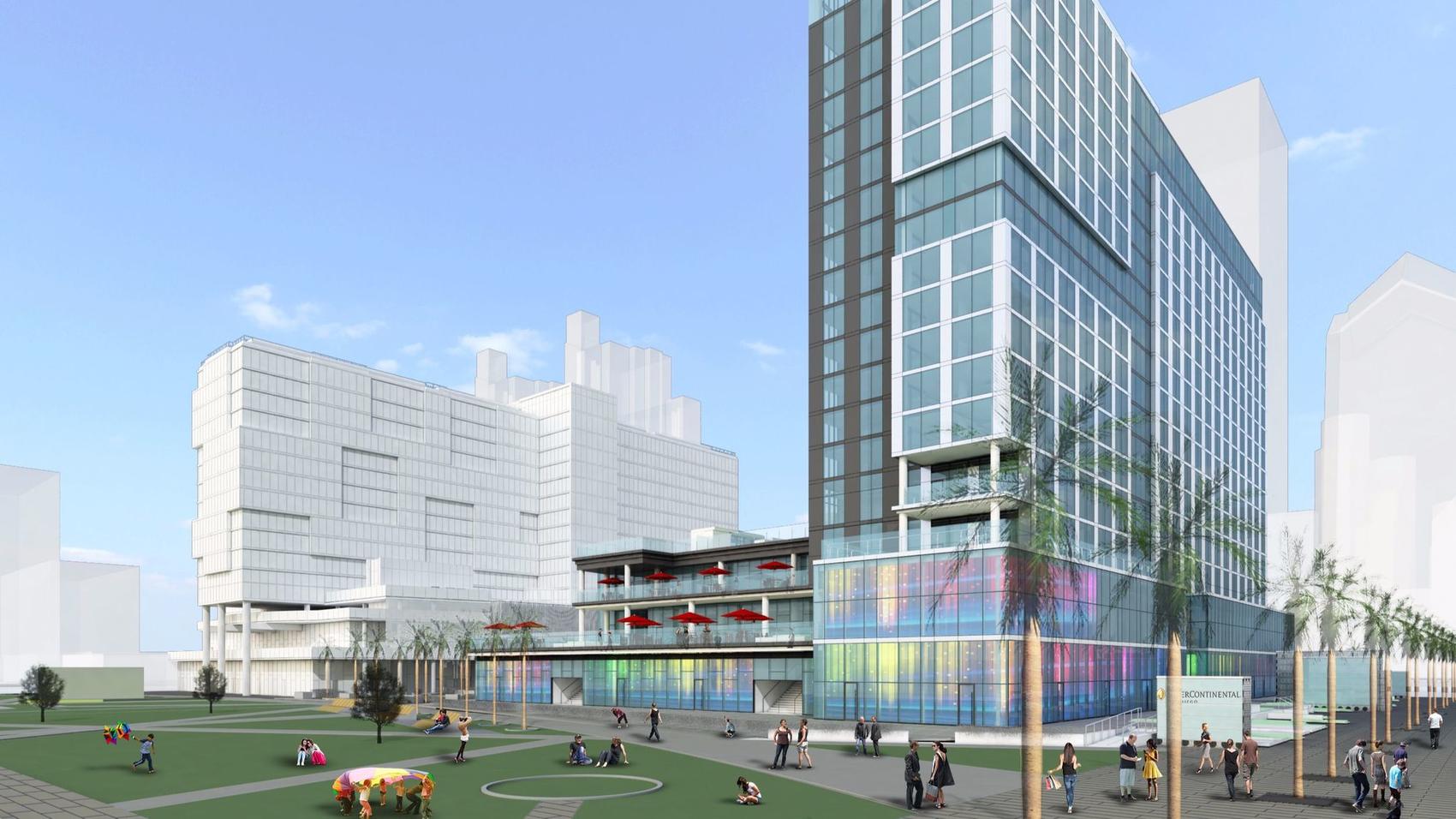 Lane Field's two hotel towers, the one in the background opened this year, and the second, an InterContinental, expected to open in 2018. (San Diego Unified Port District)