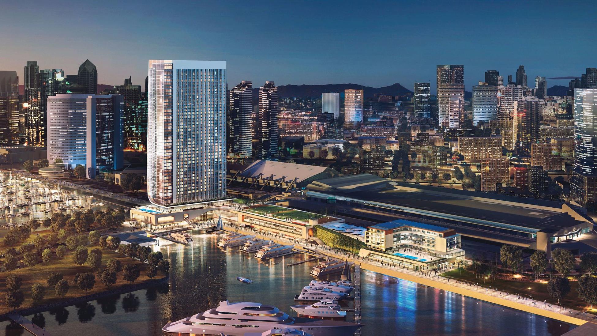 The Fifth Avenue Landing hotel would be built on the bayside of the San Diego Convention Center. (Gensler)
