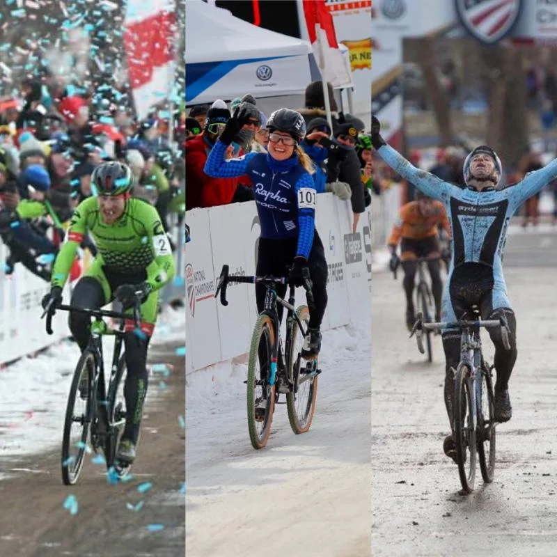 National Champion Cycle-Smart Athletes, Stephen Hyde (Elite Men), Ellen Noble (U23 Elite Women) and Adam Myerson (Masters 45-49 Men). Photo: cxmagazine.com, JAM Fund Cycling, cxmagazine.com