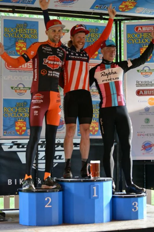 Stephen Hyde wins the C1 UCI Men's race on day one of Rochester Cyclocross. Photo: Rochester Cyclocross