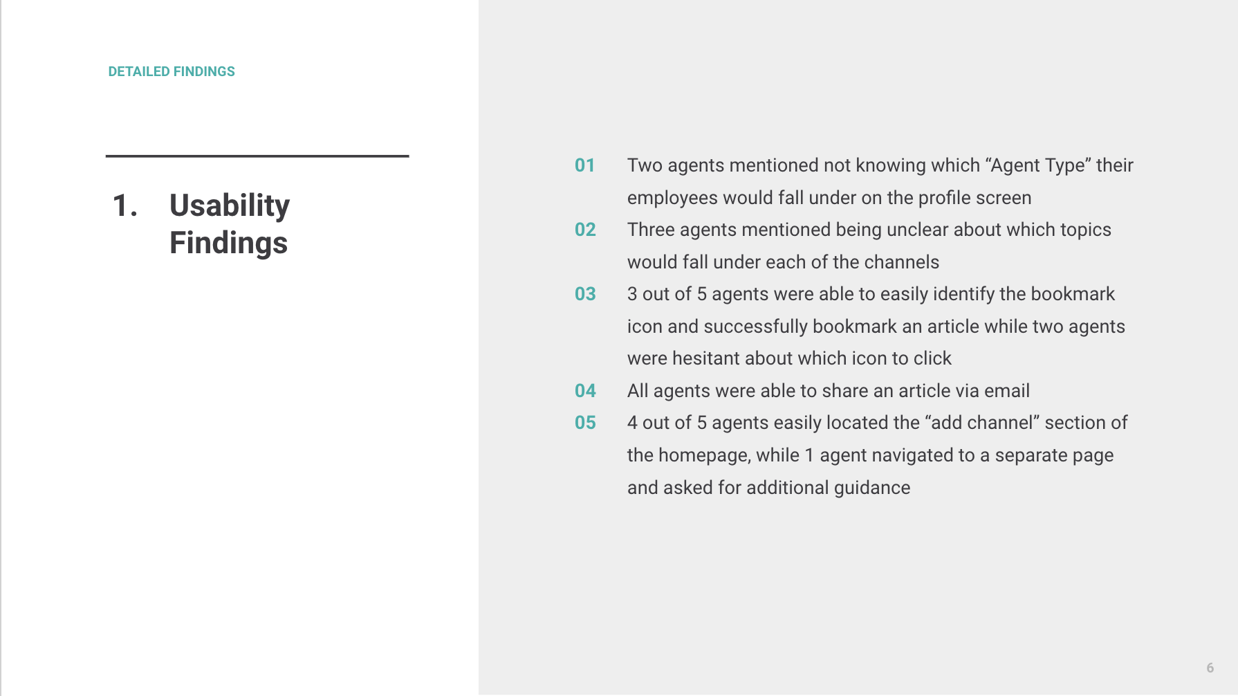 Example slide from findings presentation – Usability