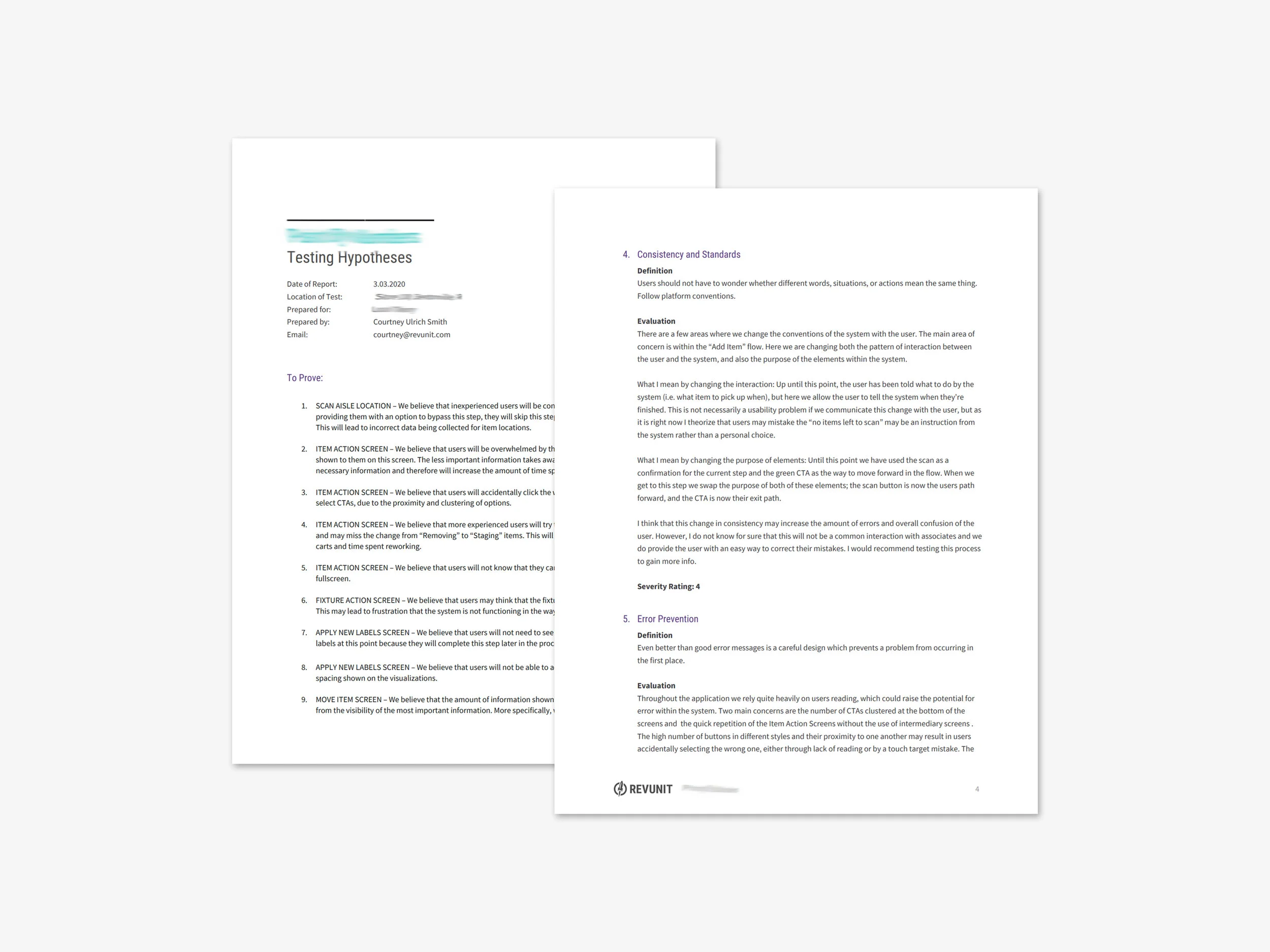 Example of documentation created from the heuristic evaluations