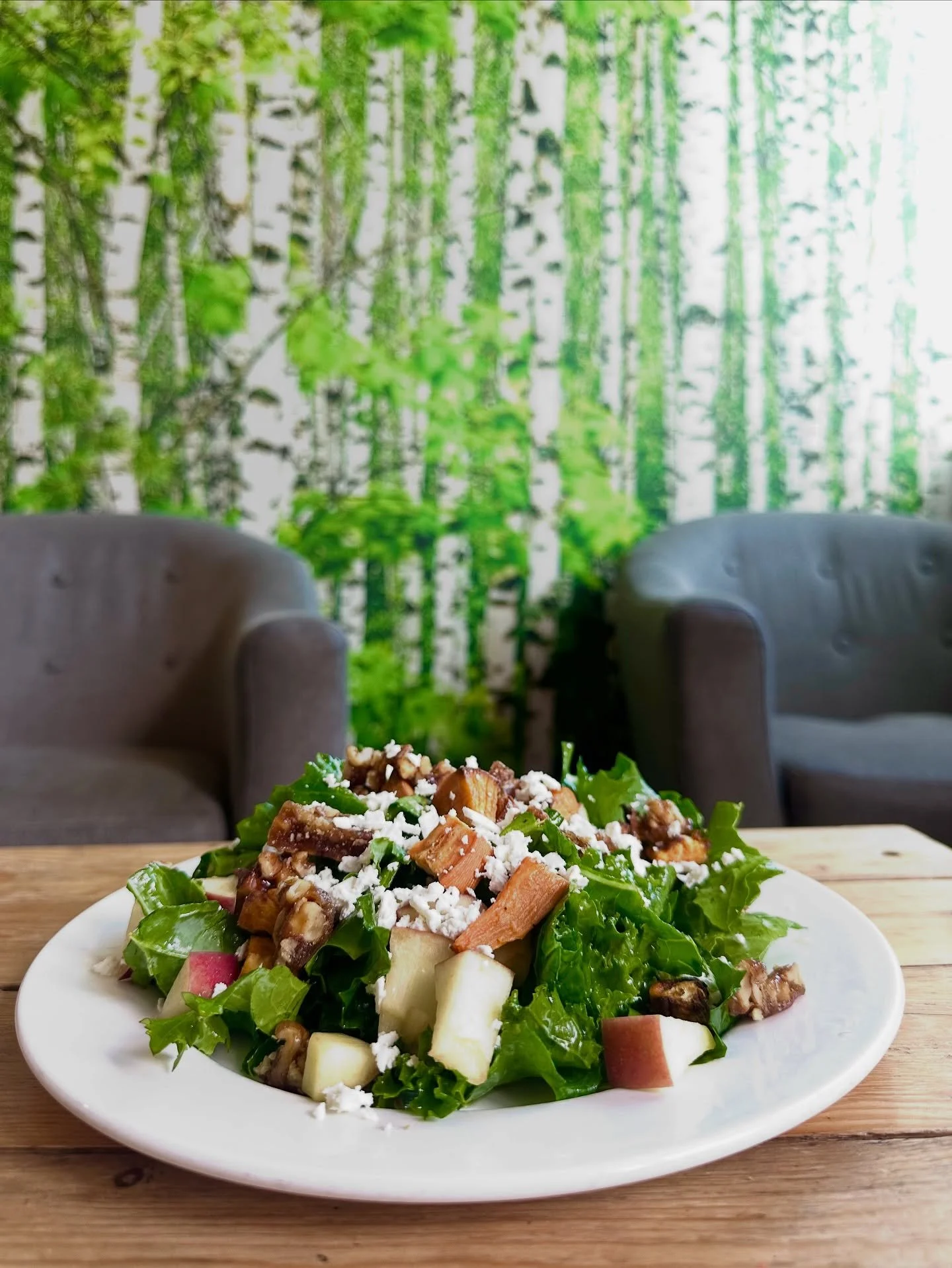 🅽🅴🆆 𝗛𝗮𝗿𝘃𝗲𝘀𝘁 𝗞𝗮𝗹𝗲 𝗦𝗮𝗹𝗮𝗱 

Kale
Apples 
Feta Cheese 
Roasted Sweet Potato 
Honey Glazed Walnuts 
Lemon Vinaigrette

This is a must try Fall Special!

📍 Birchwood Coffee 

#birchwoodcoffee #yellowknife #harvest #kale #salad #sweetpot