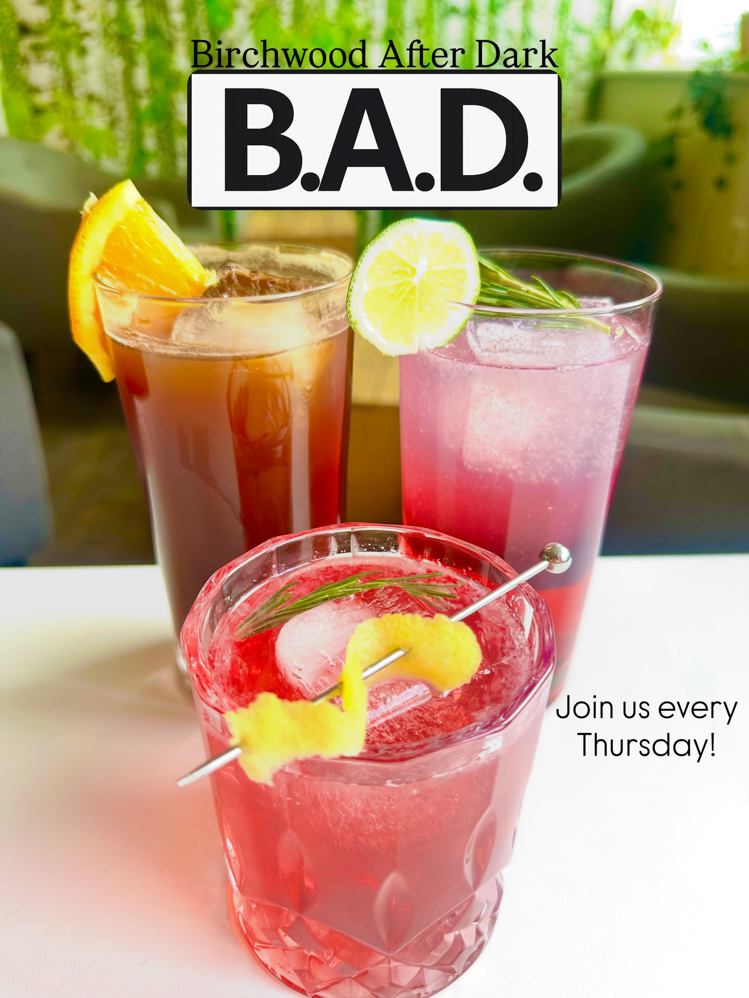 We are ready for B.A.D! 

Birchwood After Dark (midnight sun edition)

Join us every Thursday for our handcrafted mocktails, shareable plates, and sweet treats! 

Date: Thursday May 14th 2026
Time: 6pm-9pm 

*Sweet treat featuring @yksweets 
*Live mu