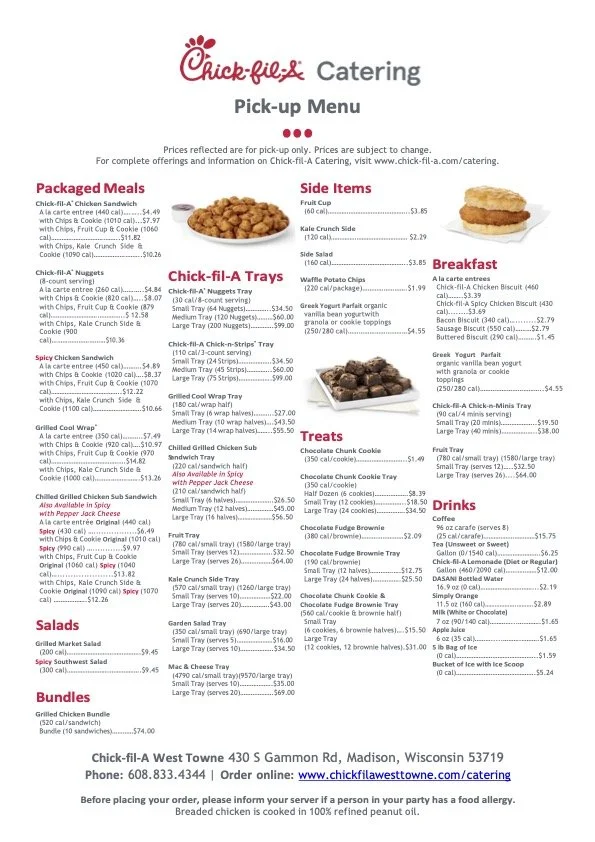 Pick Up Menu Chick fil A West Towne 608 833 4344 Pick Up Menu Chick fil A West Towne 608 833 4344