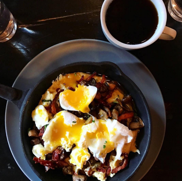 Poached Eggs Over Wild Mushroom Polenta (@CebuBarBistro)