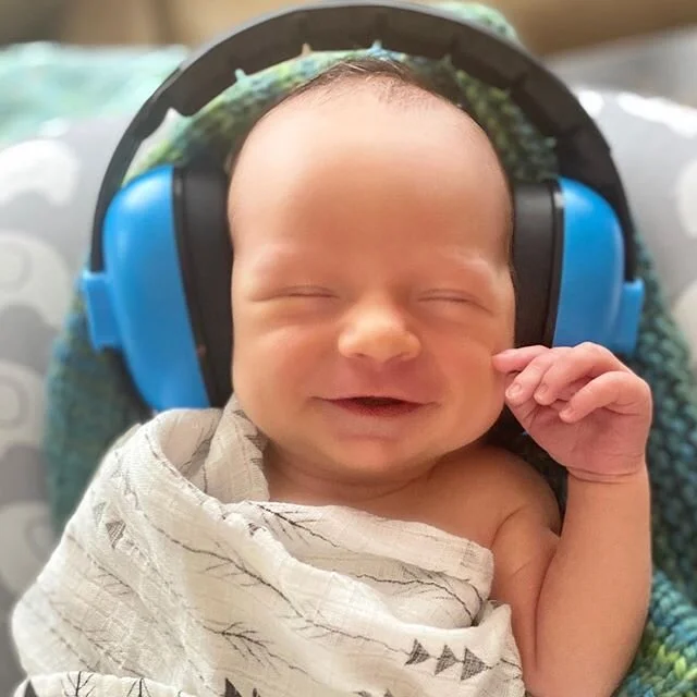 Hux finally got to try out his earmuffs on his first flight! These were the first item I bought for him when I found out I was pregnant.