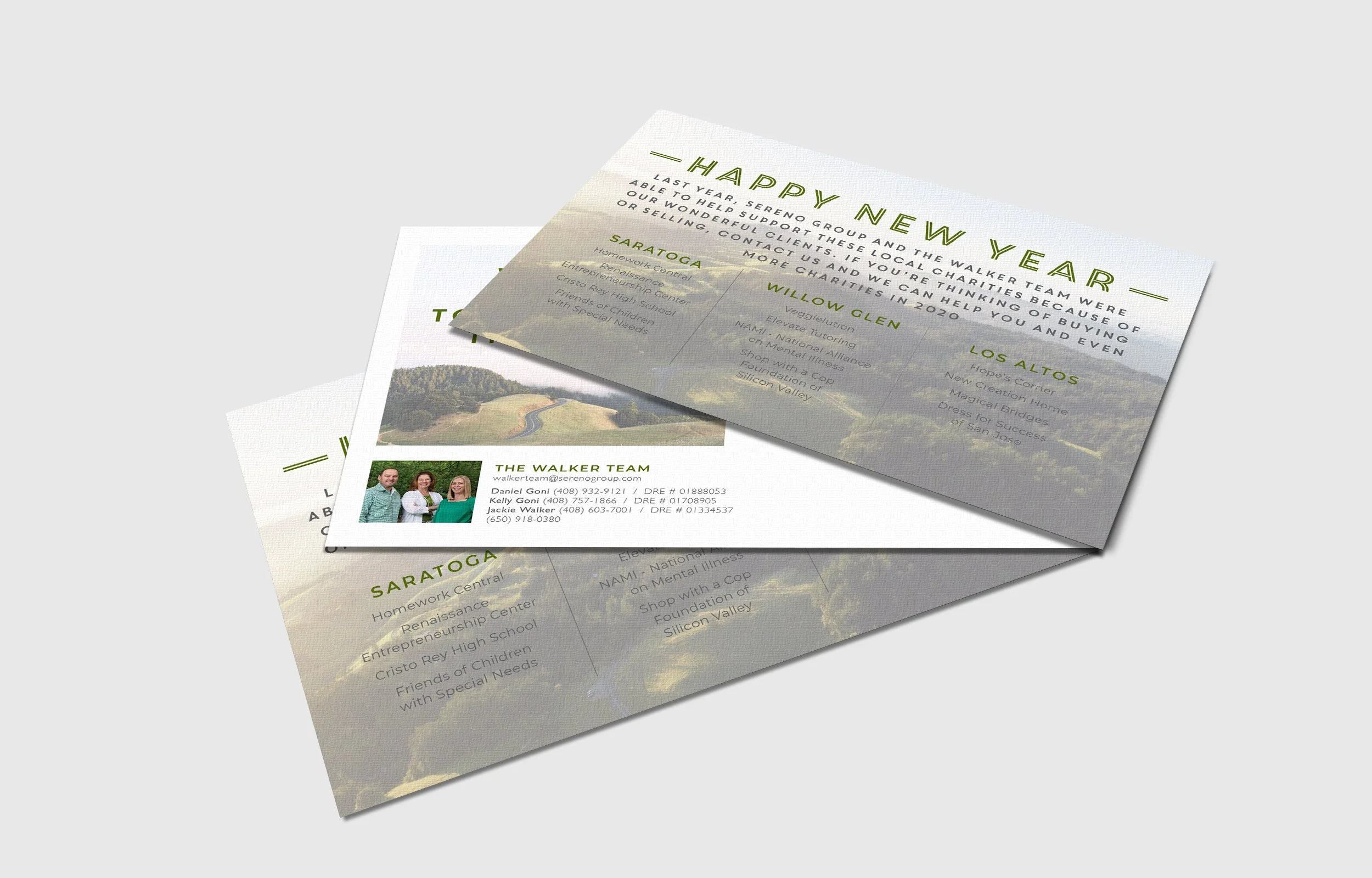 Part of my job as a graphic designer in the marketing studio was to cater to the marketing needs of different real estate agents. For instance, I created, designed, and printed these custom postcards for a family of realtors that wanted to promote t
