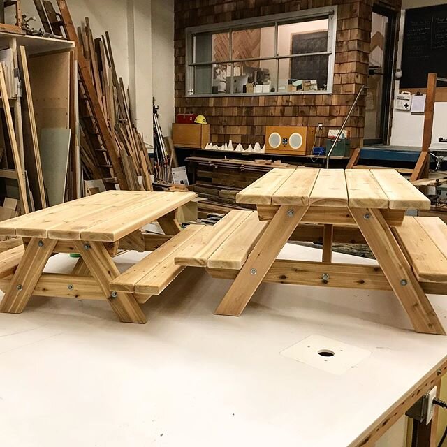 Tiny picnic tables for a daycare. Soooo cute!