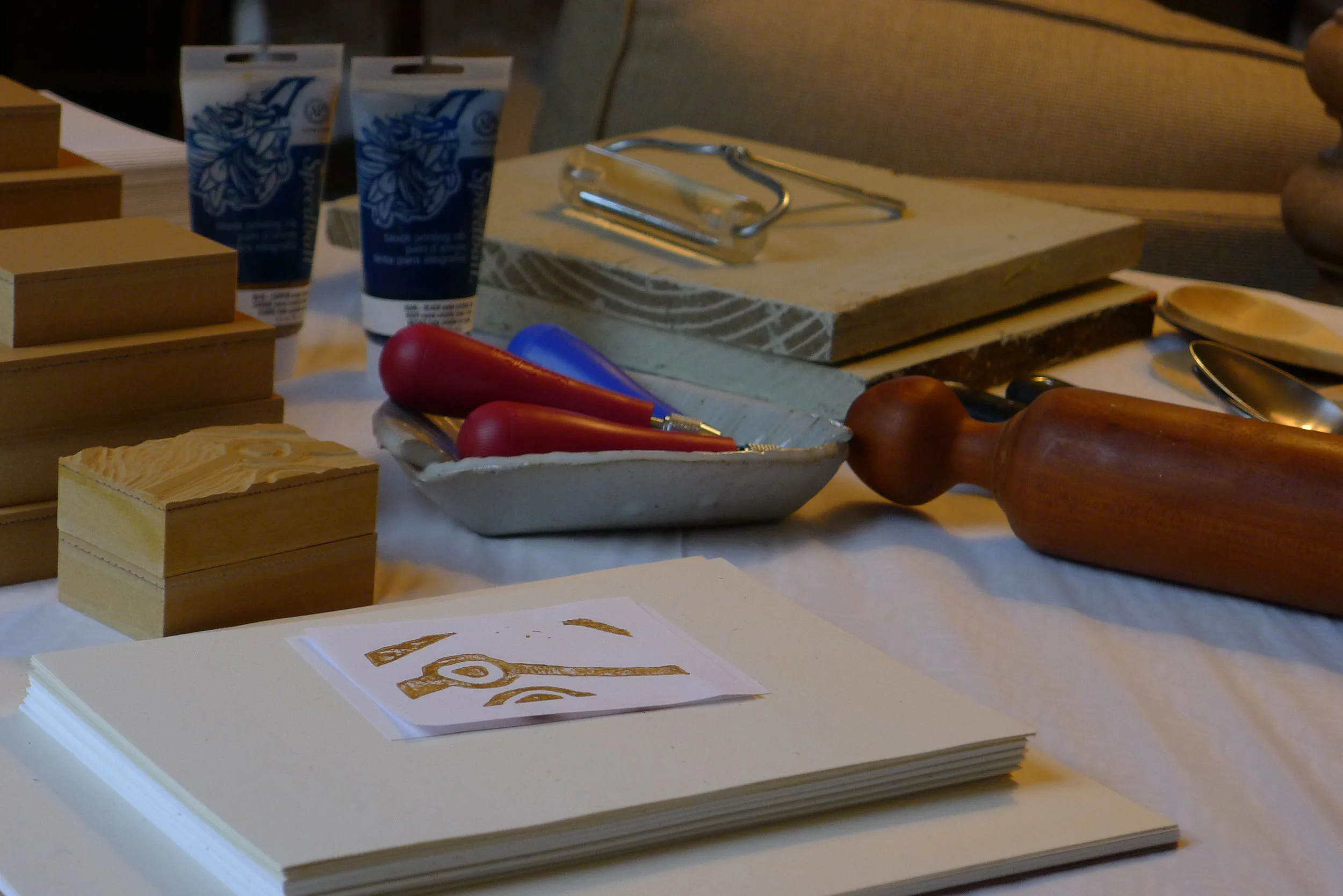  lino-block print workshop, supplies and materials 