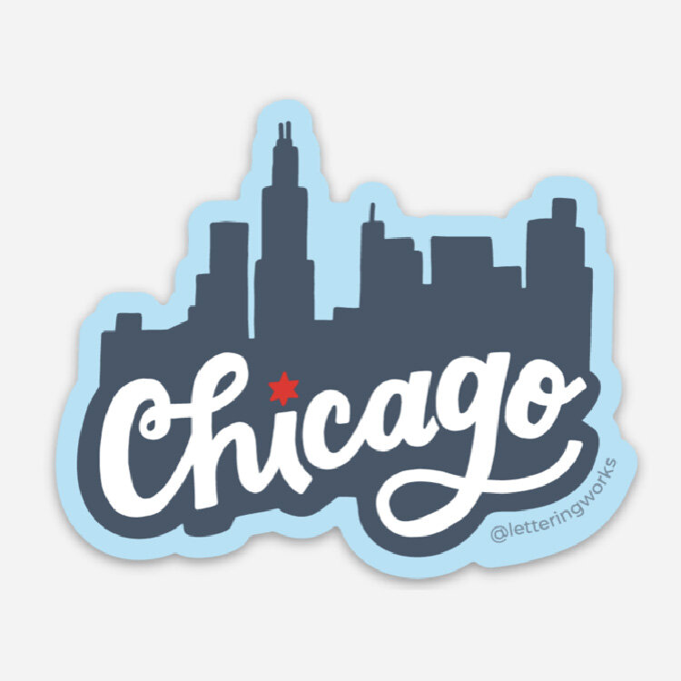 Chicago HandDrawn Skyline Sticker Blue — Lettering Works