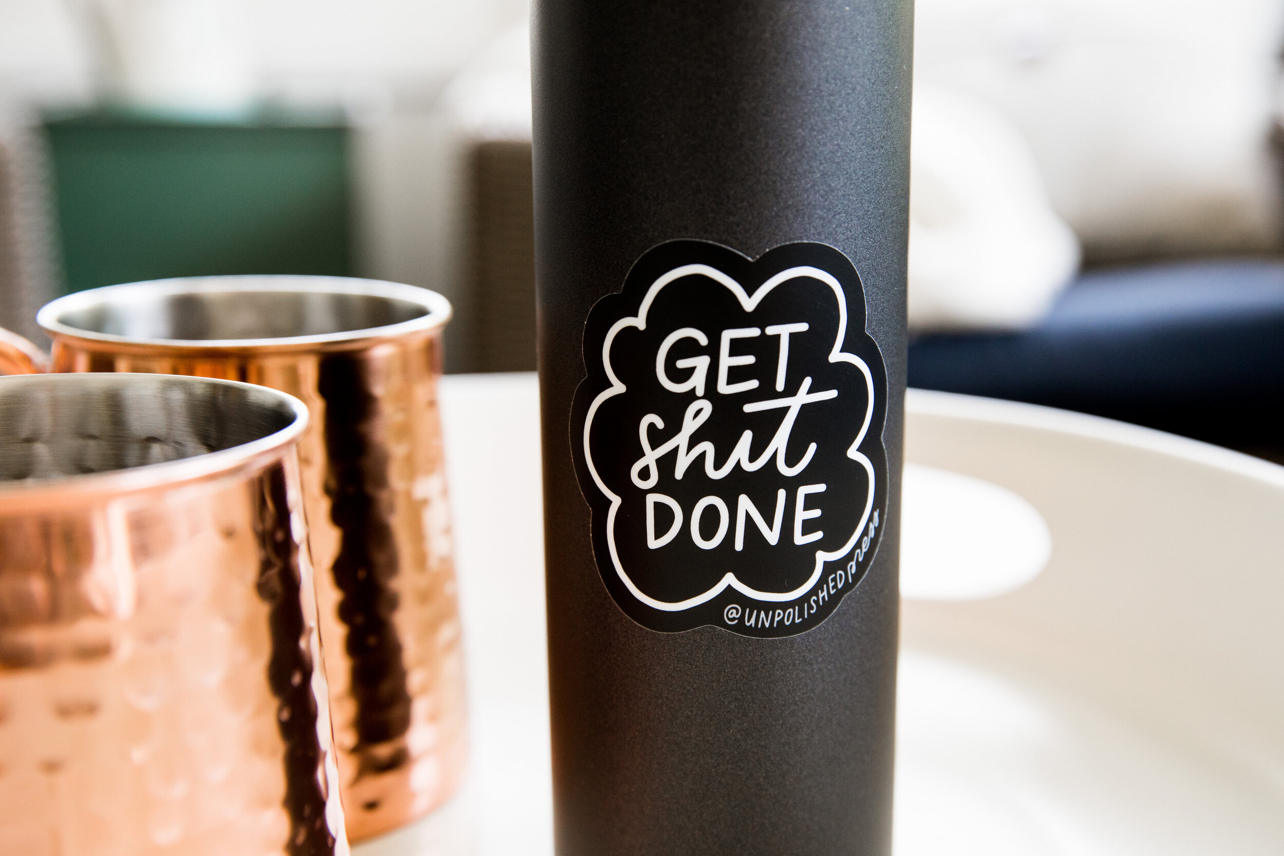 Get Shit Done Sticker on Water Bottle