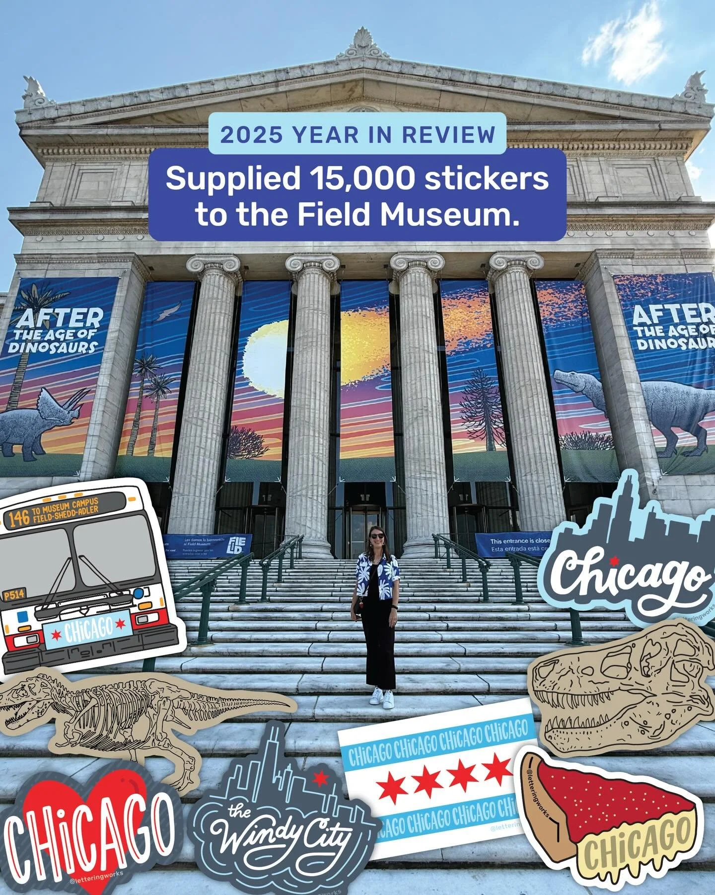 ✨ 2025 Year in Review ✨

Top highlights included:
🏛️ Supplied 15,000 stickers to the Field Museum 
📺 Was in an episode of Diners, Drive-Ins, and Dives sharing my love for @omarcitos_chicago 
✨ Fulfilled 255+ wholesale orders 
✍️ Worked with some co