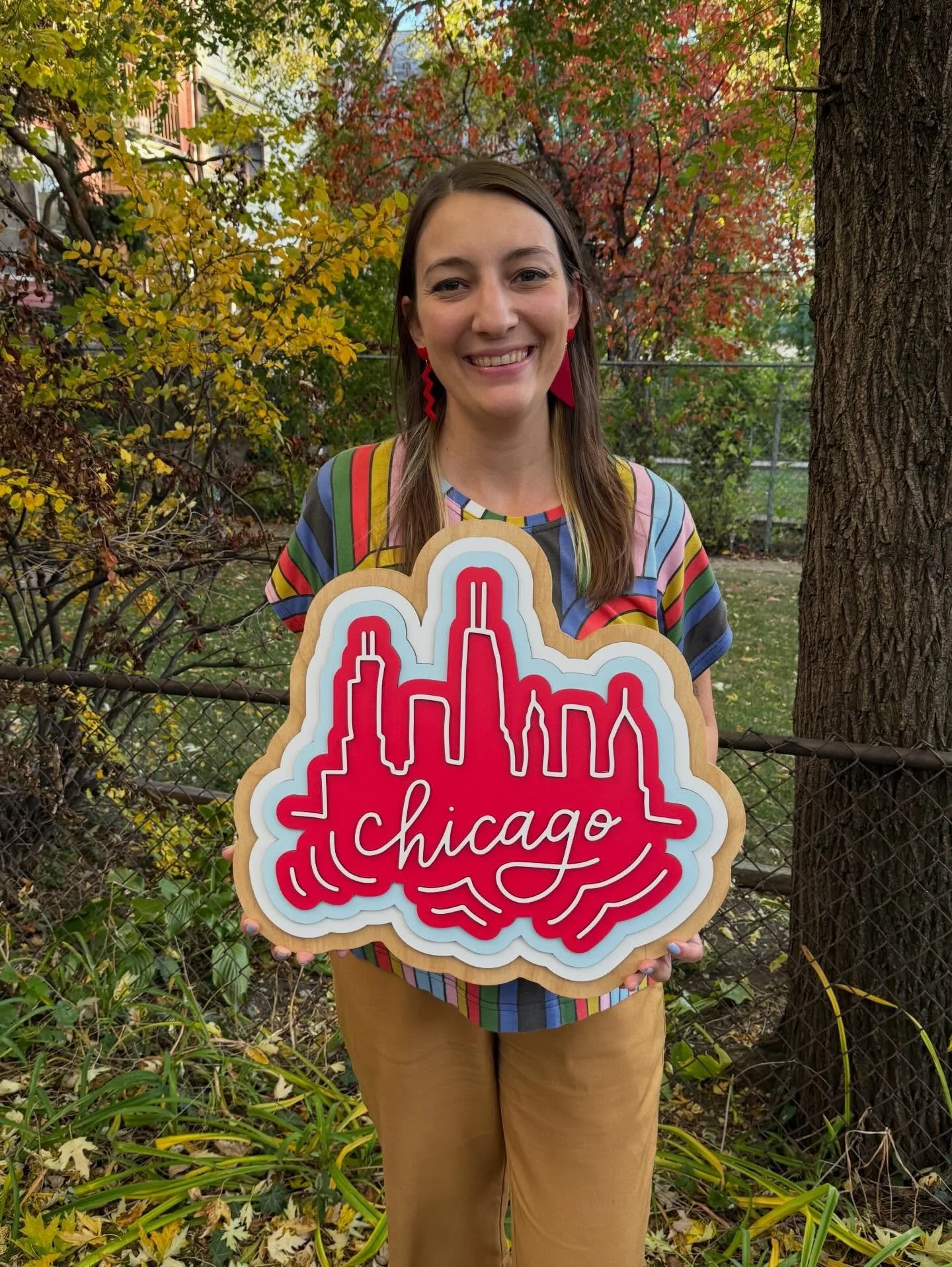 It&rsquo;s week ten of Sunday Signs - a little series where I&rsquo;ll share one of my new wooden signs that is part of my of my art show @logansquarepilatesandcore. 

Up tenth, we have the Chicago Skyline ripple design, which is layered with colors 