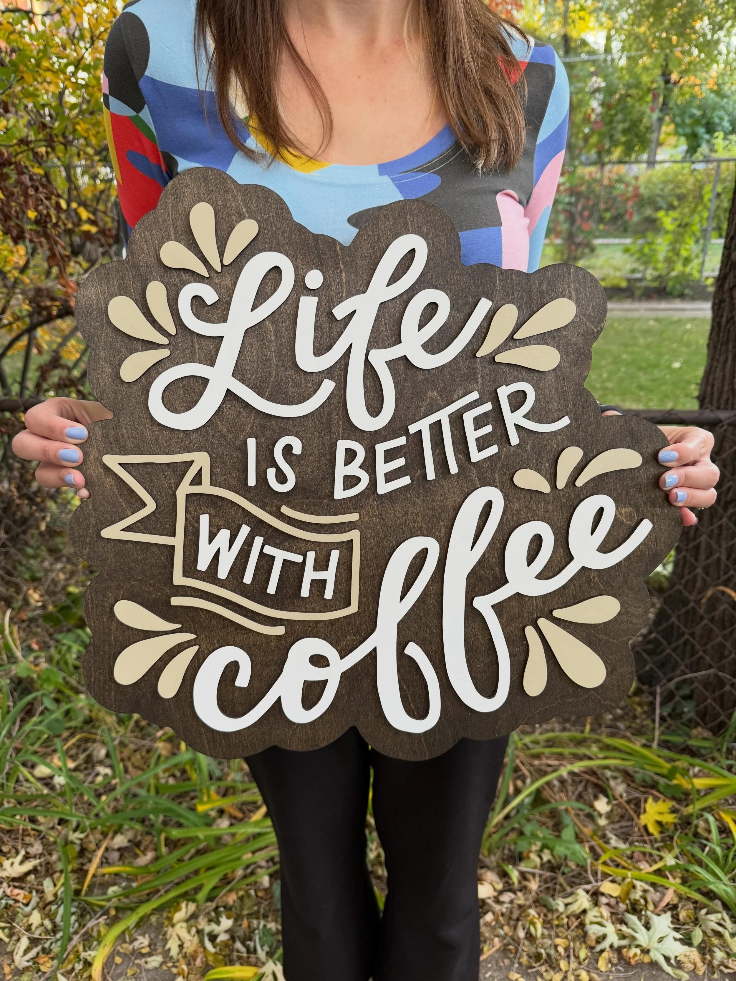 Long overdue wooden sign update! I still have a handful of existing signs available including this &ldquo;Life is Better with Coffee&rdquo; one. ☕️ 

Some of these are at @pennylanestudios, @paperishmess, and @jennygsartsupply! Send me a message if y