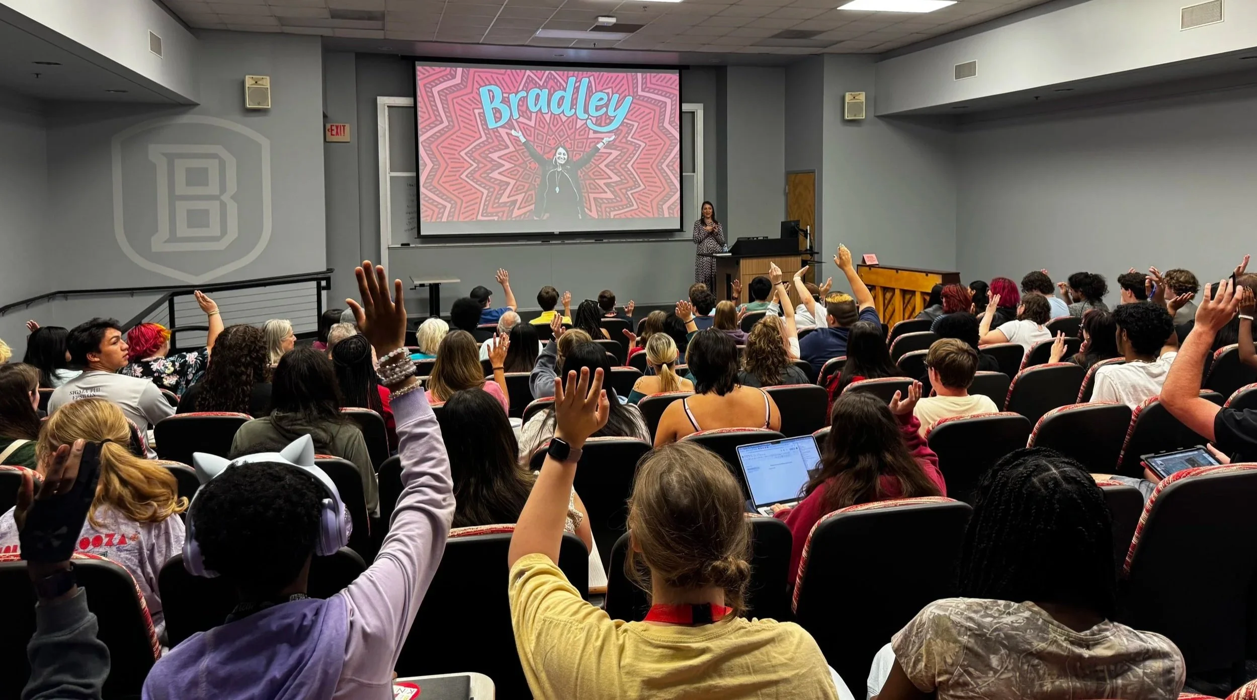 Chelsie Tamms gives Visual Voices lecture at Bradley University in the Horowitz Auditorium