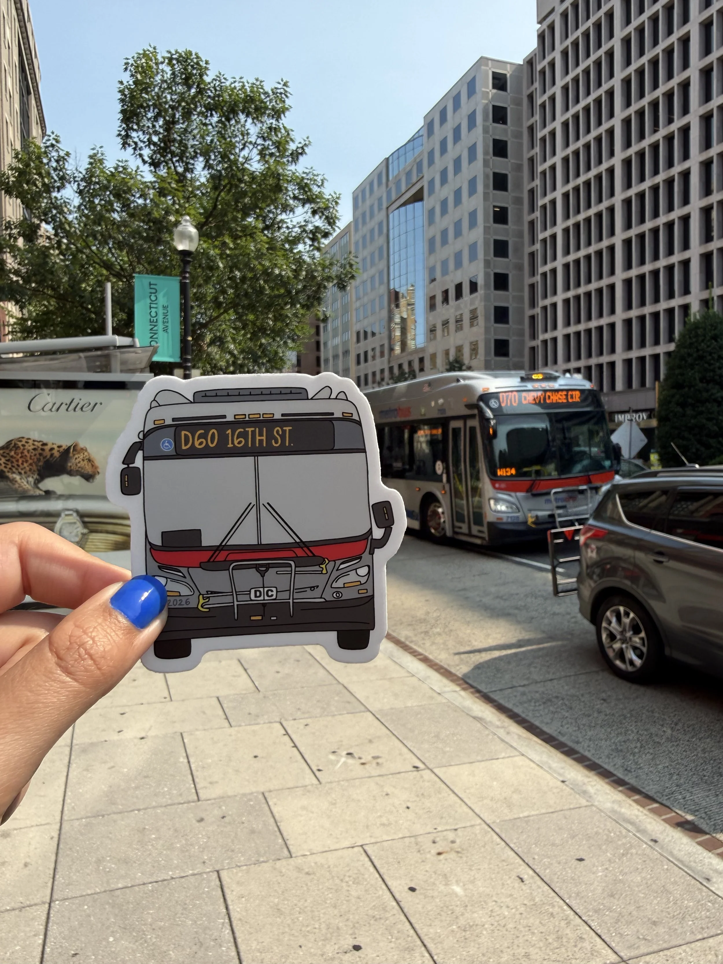 Custom Drawn D60 Bus Sticker in Washington, D.C.