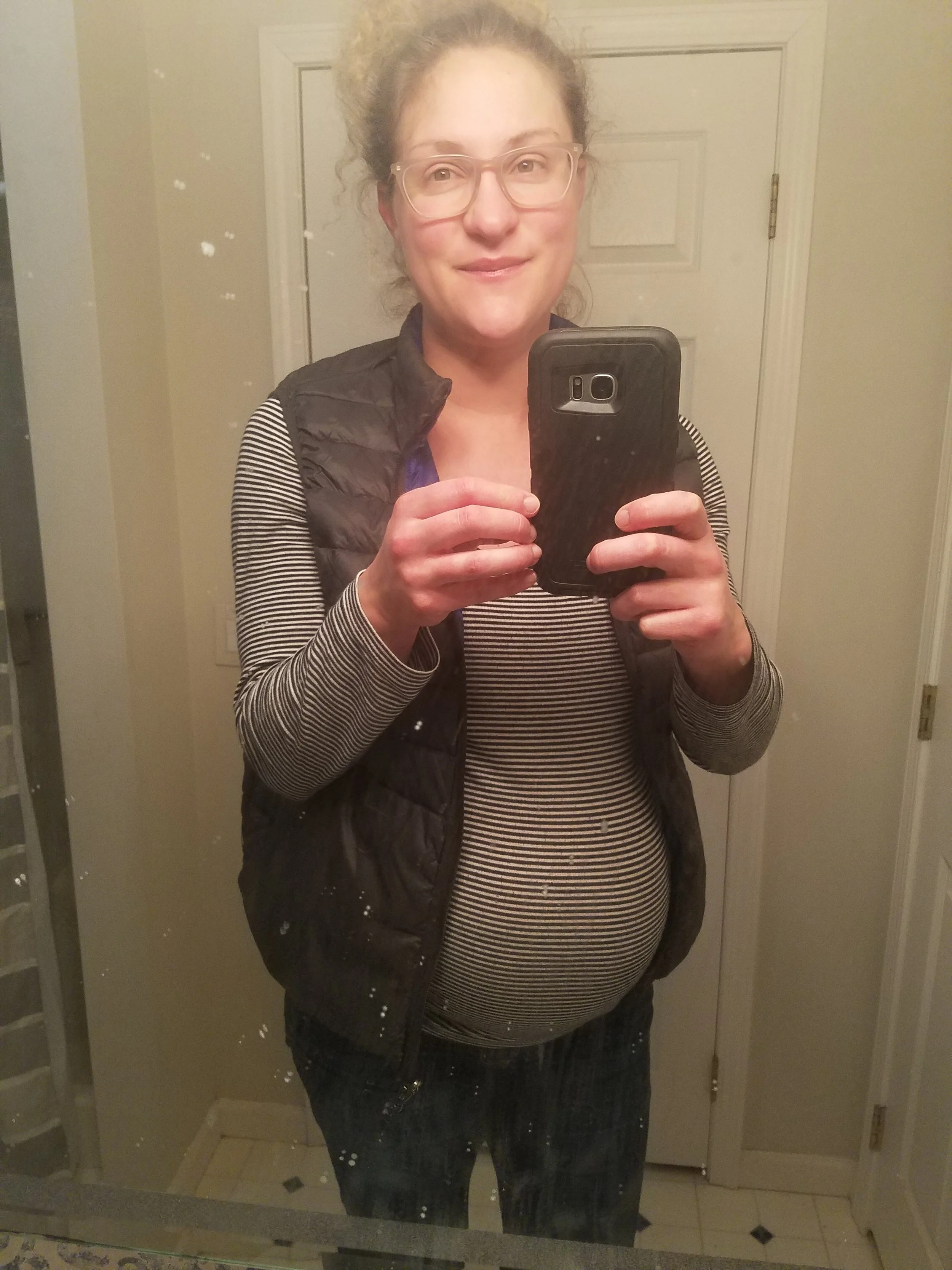 My last pregnant selfie! I was feeling a bit out of sorts but was also hoping to avoid going into labor during a snowstorm and while my husband was out of town!