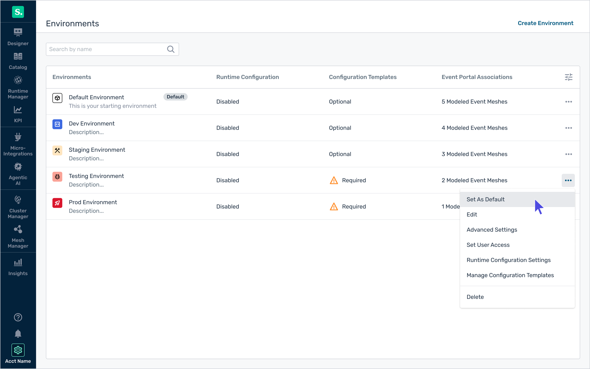 An image of an environment list