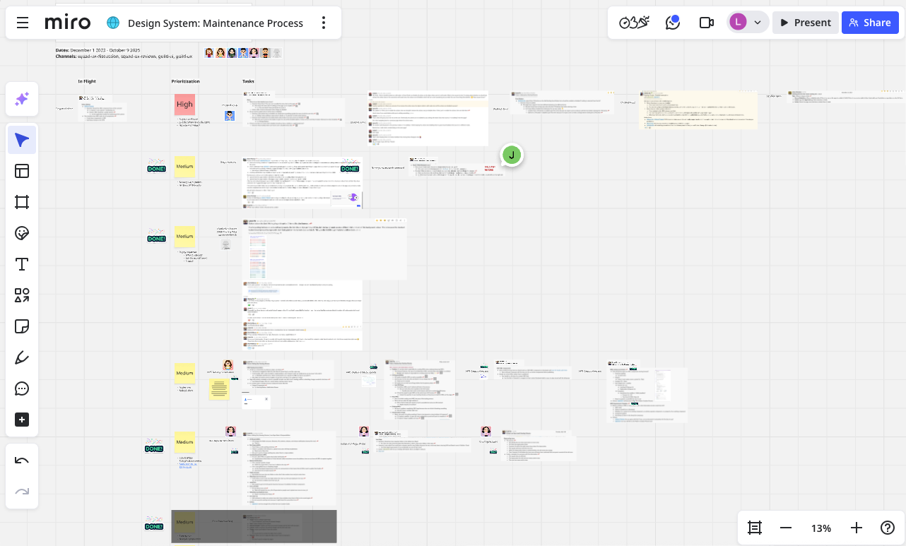 An image of the design system maintenance Miro board 