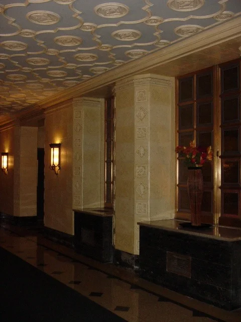   Faux Stone and Glazed Detail on Ceiling. 670 West End Avenue Lobby, NY