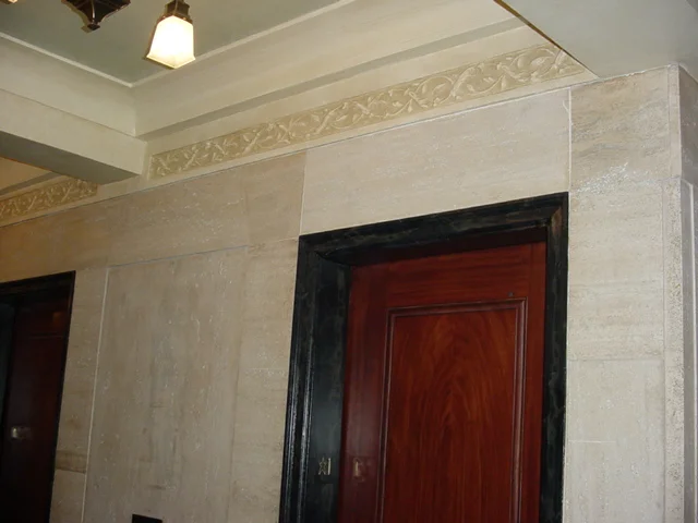 trompe l'oeil panel on faux mahogany elevator door.JPG