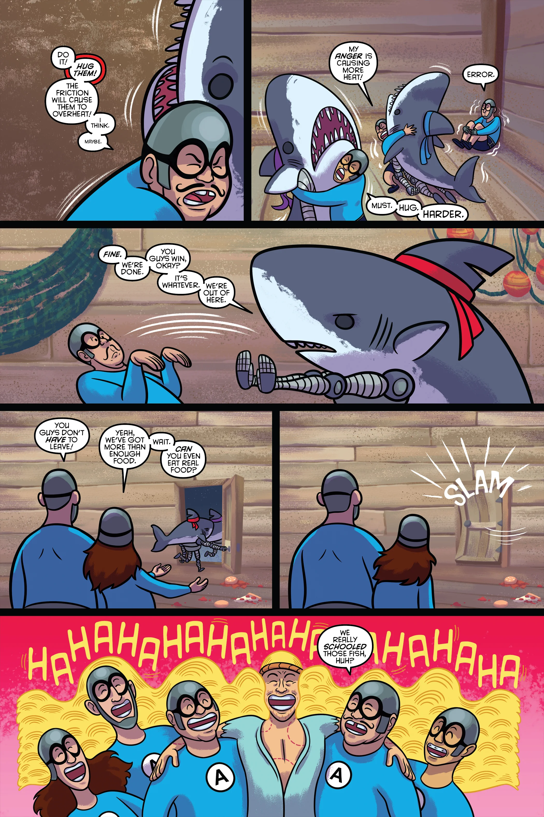 Written by: Chas! Pangburn Art by: Axur Eneas and Osvaldo Pasillas (Page 5's Background) Letters by: Chas! Pangburn In January of 2016, Alterna Comics tweeted about wanting to see an Aquatbats comic. After an enormous amount of “likes” and “retweets,” Peter Simeti (founder/owner of Alterna) found himself in a discussion with the band. Months passed and nothing really came to fruition. Being a huge fan of the band–and their tv show–I wanted to move things along. So I made a proof-of-concept pitch with Axur Eneas. You know, the natural thing to do. Our pitch was a direct continuation of “The Aquabats! Super Show!” Being true to the tv iteration of the band, different art styles would pop up in every issue. This would’ve been done through the help of various creators from around the world. So, in a way, it would’ve been a fun lil mixtape anthology. While nothing really came of this short, I’m still immensely happy about how things turned out.