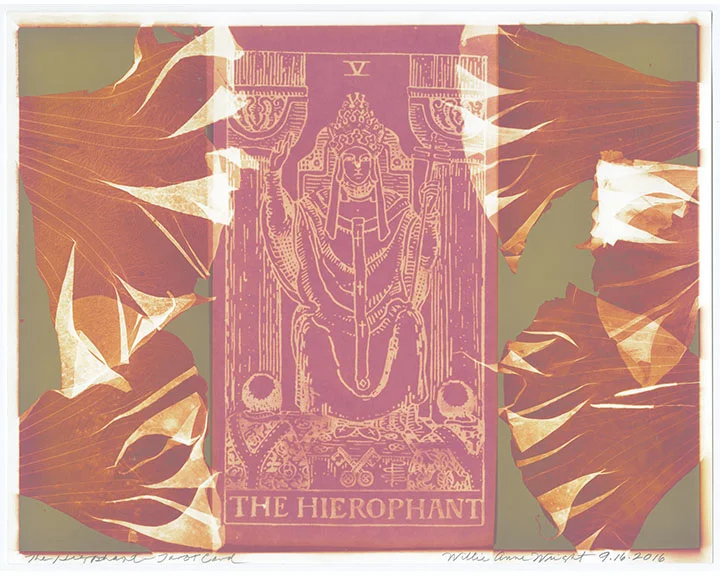Willie Anne Wright , "The Hierophant" from Channeling the Tarot , 2016. Lumen print. Image courtesy of the artist and Candela Gallery , Richmond.