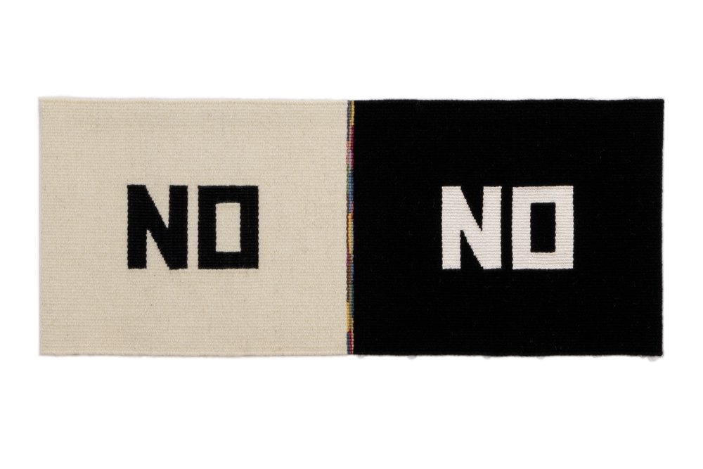  Susan Iverson,  Black on White and White on Black , 2016  wool, silk and linen on linen warp  13.75" x 33.5" 