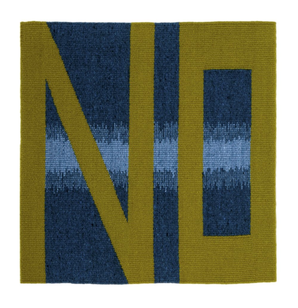  Susan Iverson,  Green on Blues , 2015  wool and silk on linen warp  22" x 21.25”    