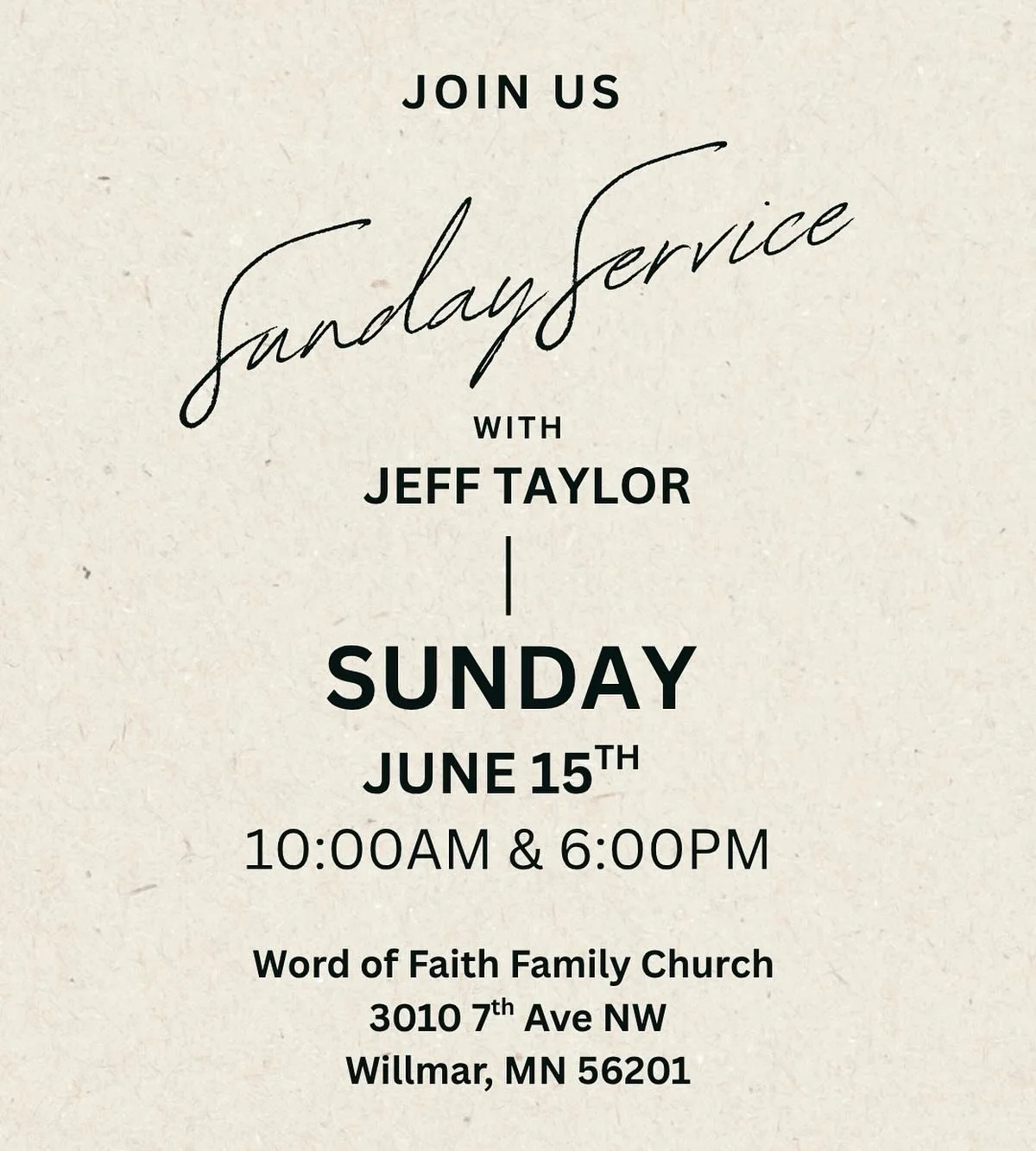 Join Brother Jeff June 15th at Word of Faith Family Church in Willmar, MN at 10AM and 6PM. God is going to do mighty miracles here! You don&rsquo;t want to miss it!! #joinus