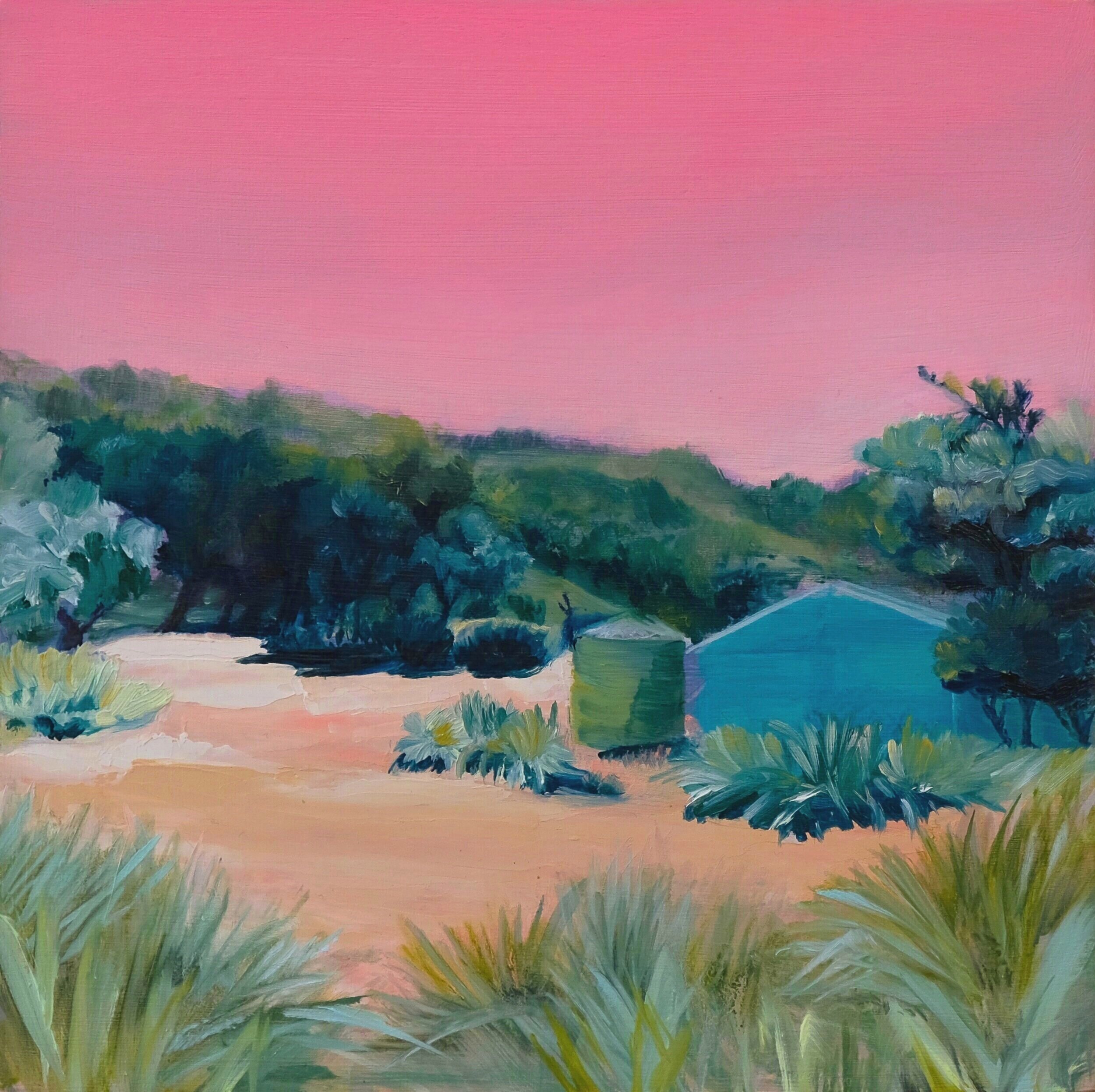 Garie Shack West Evening 2021 oil and acrylic on board 25 x 25cm