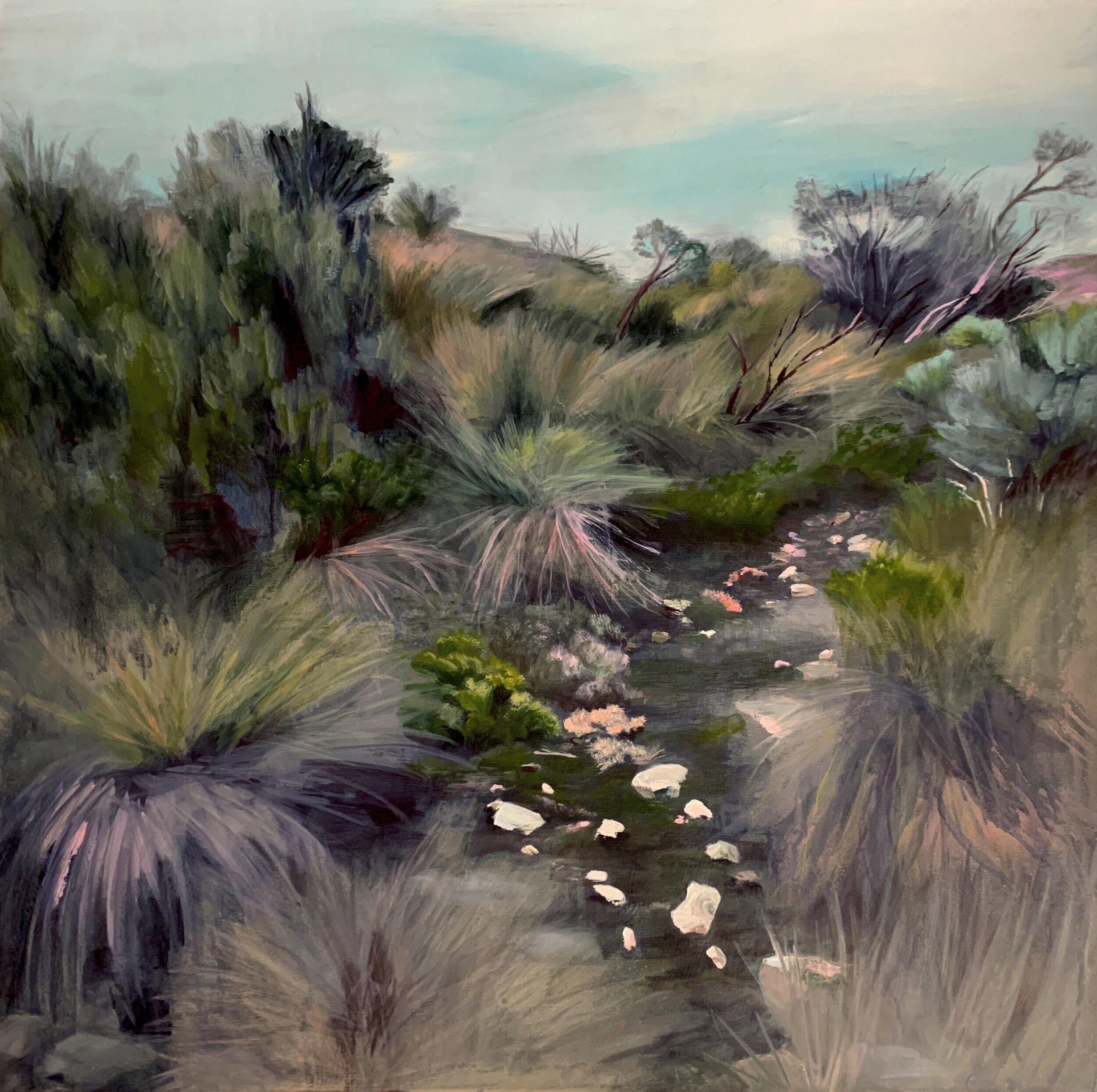 Dove Lake Wandering 2021 oil and acrylic on board 60 x 60cm