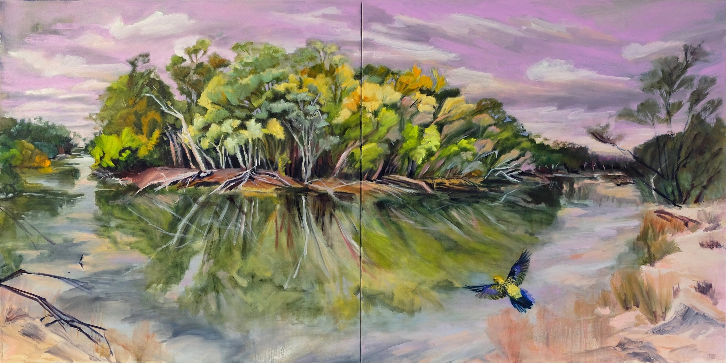 Sanctuary on Bushy Bend (diptych) 2021 oil on polyester canvas 133 x 66.5cm
