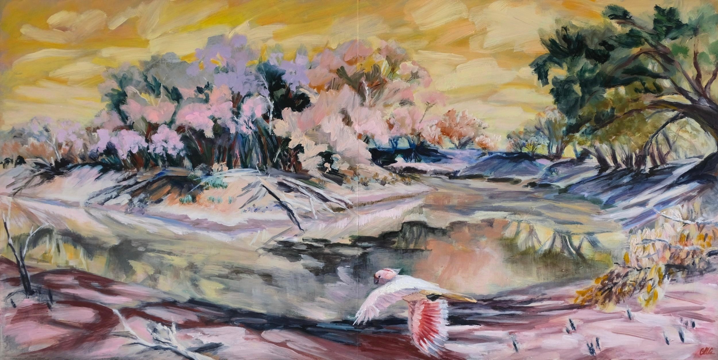 Morning on Darling Bend (diptych) 2021 oil on board 61 x 30.5cm