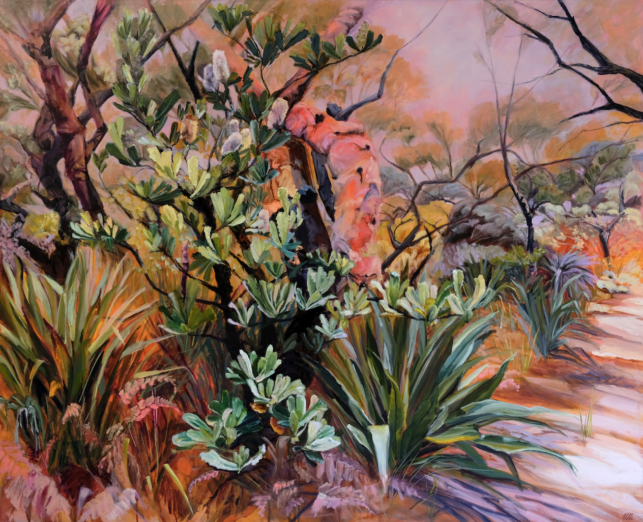 Angophora Dance in Green 2022 oil on polyester 114 x 140cm