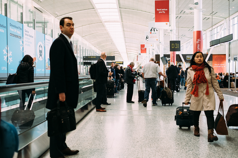7am. I just arrived from my 6am flight to catch the next. Everyone is pretty buttoned up on the way there.