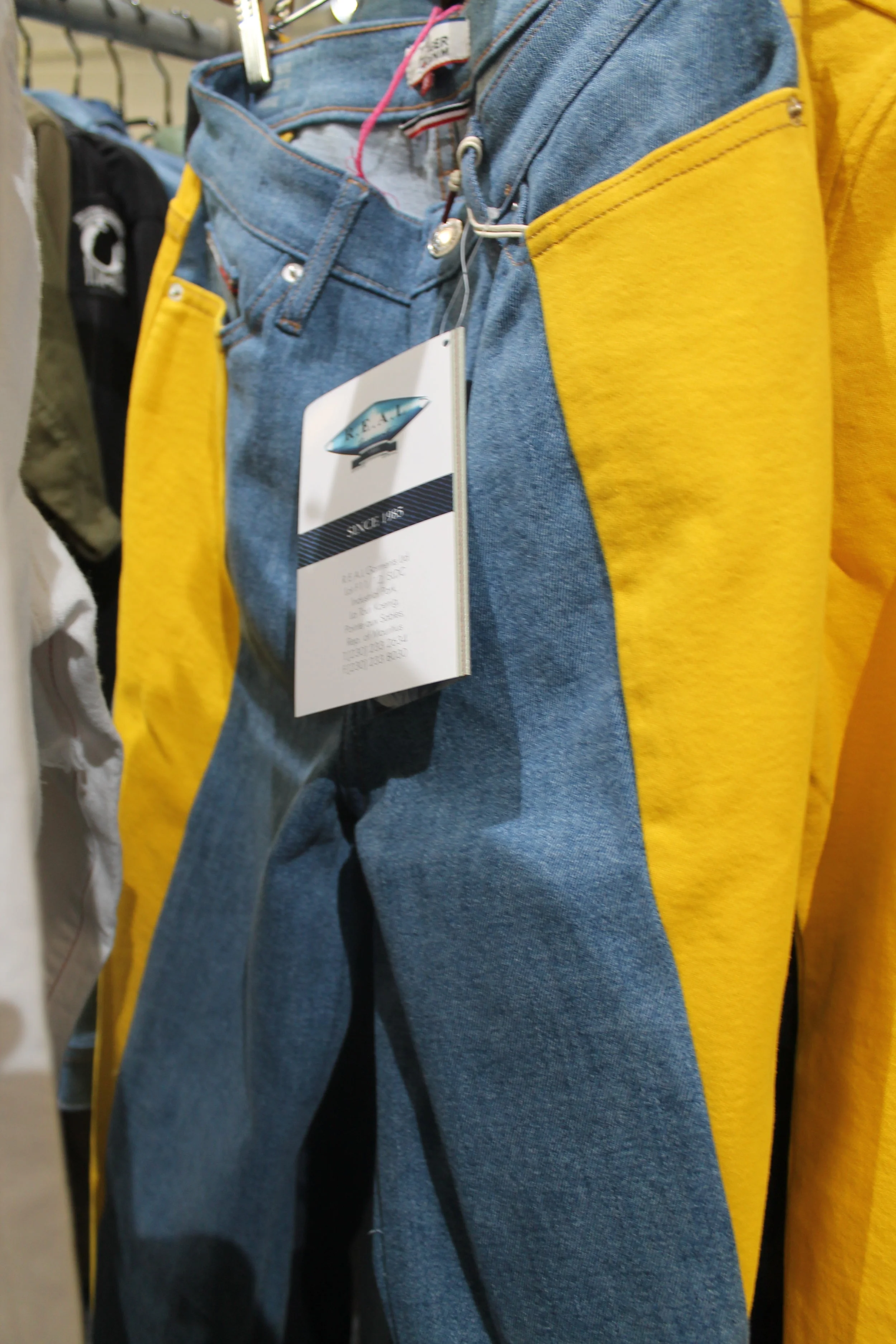Yellow and denim R.E.A.L garment pants 