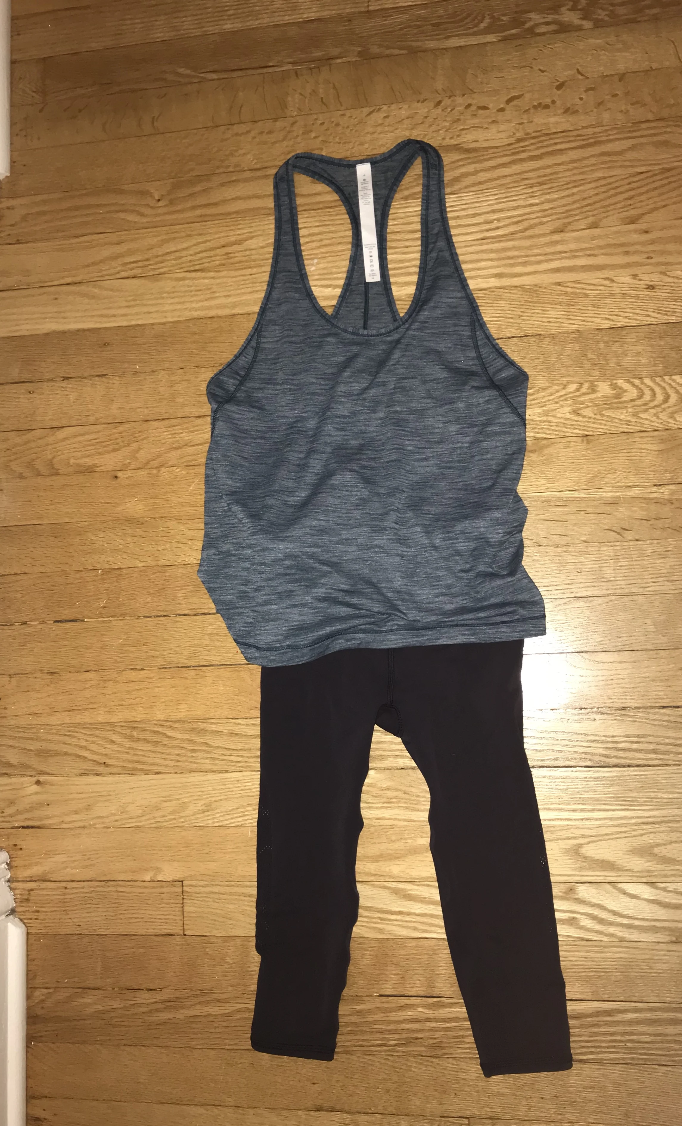 These yoga pants and tank top are not a set, but they match just like a set! It is a great workout outfit and a great one to wear to school too!