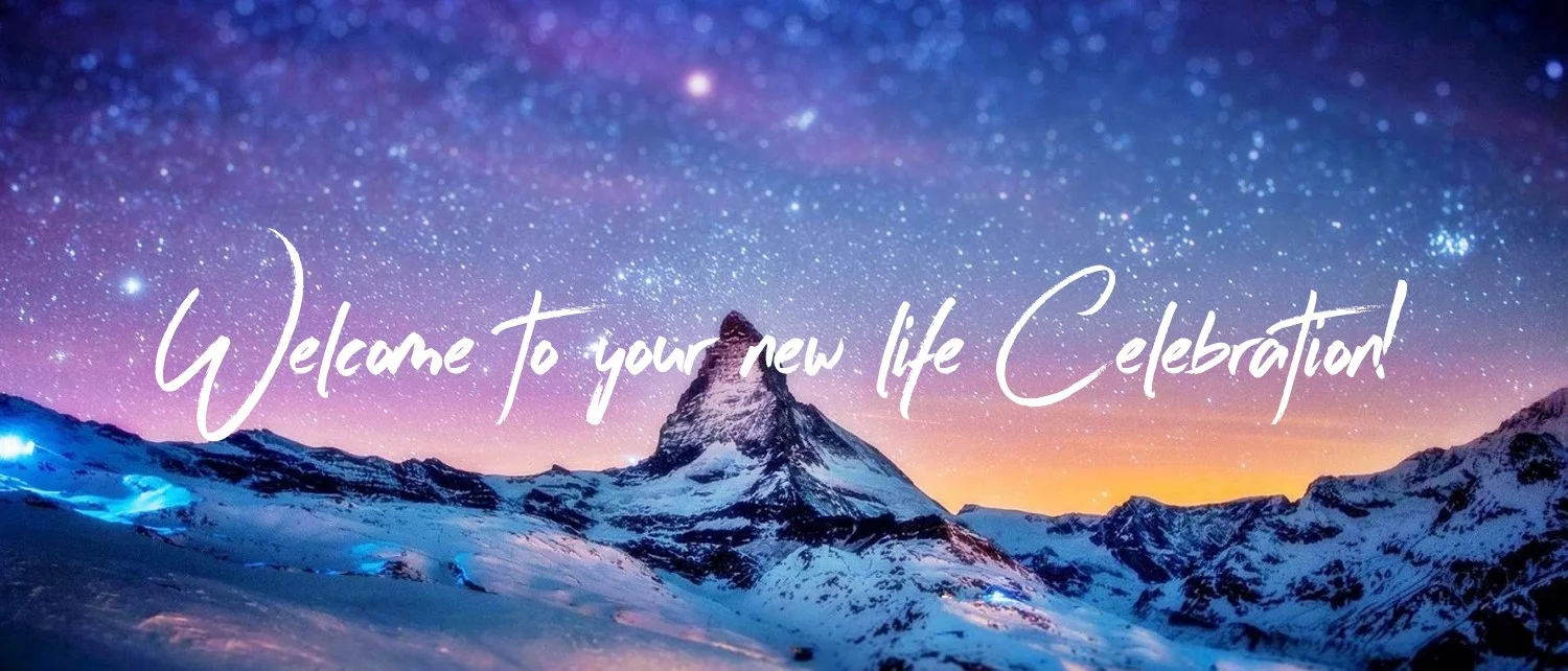 celebration banner with Rocky mountain and starry galaxy background photography