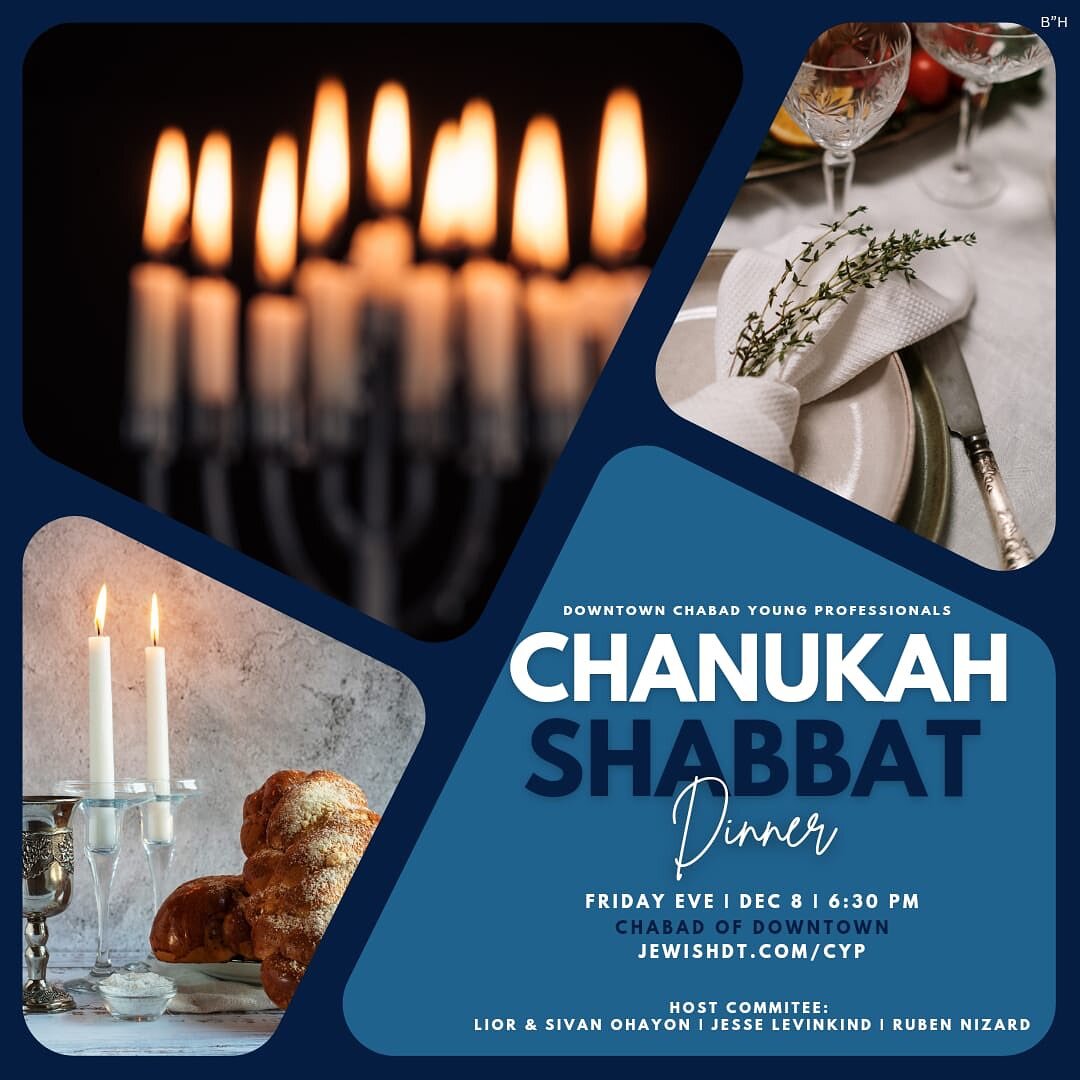 Join us tomorrow night for Chanukah Shabbat Dinner with fellow Jewish Young Professionals in Downtown Toronto www.Jewishdt.com/cyp