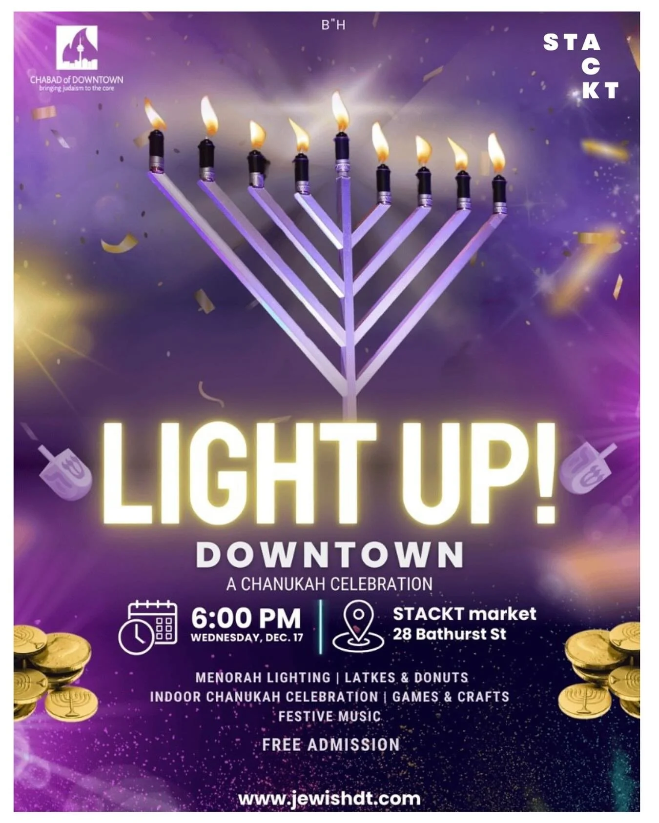 Join us December 17, for a Chanukah celebration 6:00 pm @stacktmarket 🕎