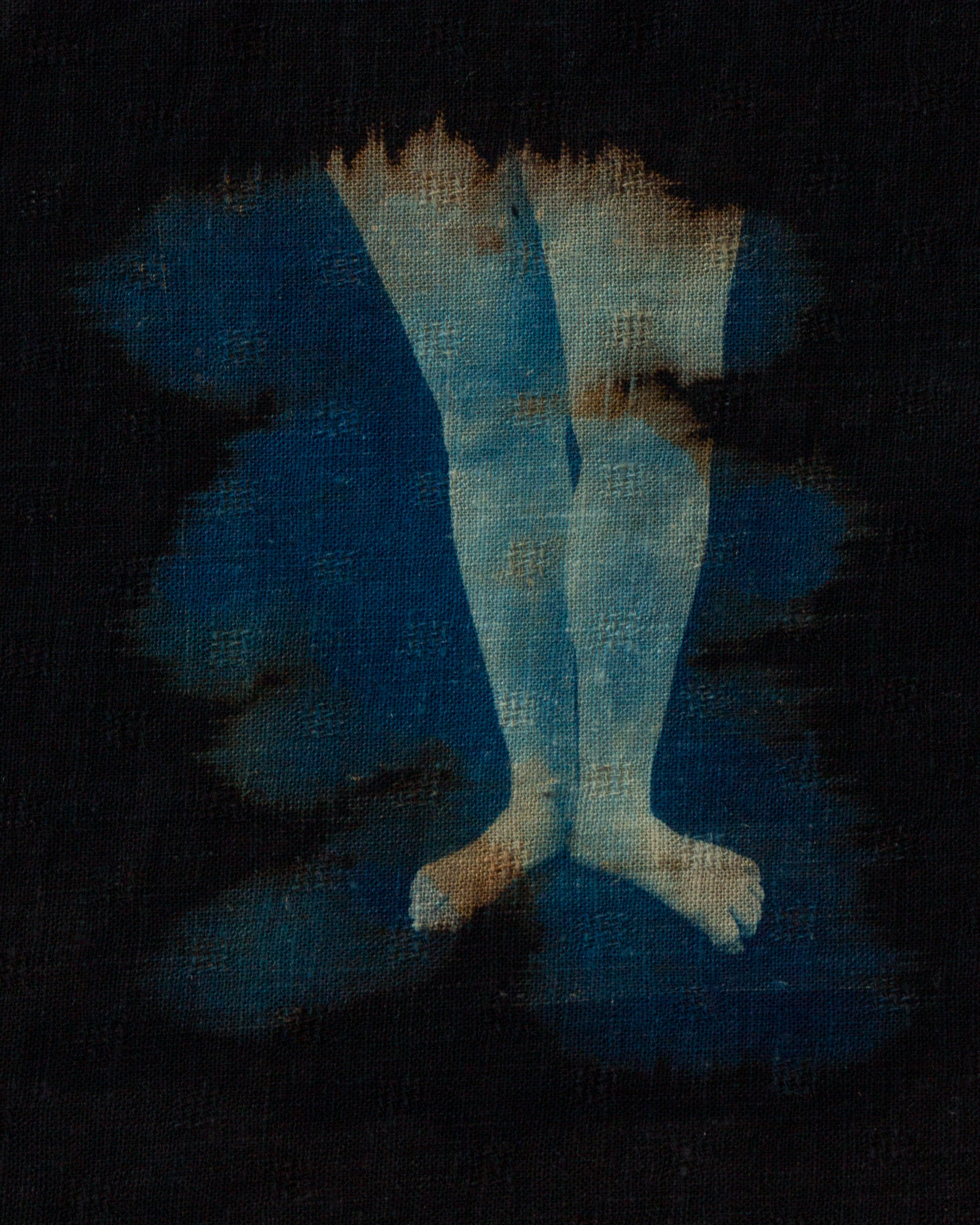  4x5 film contact printed cyanotype on bleached, black linen 