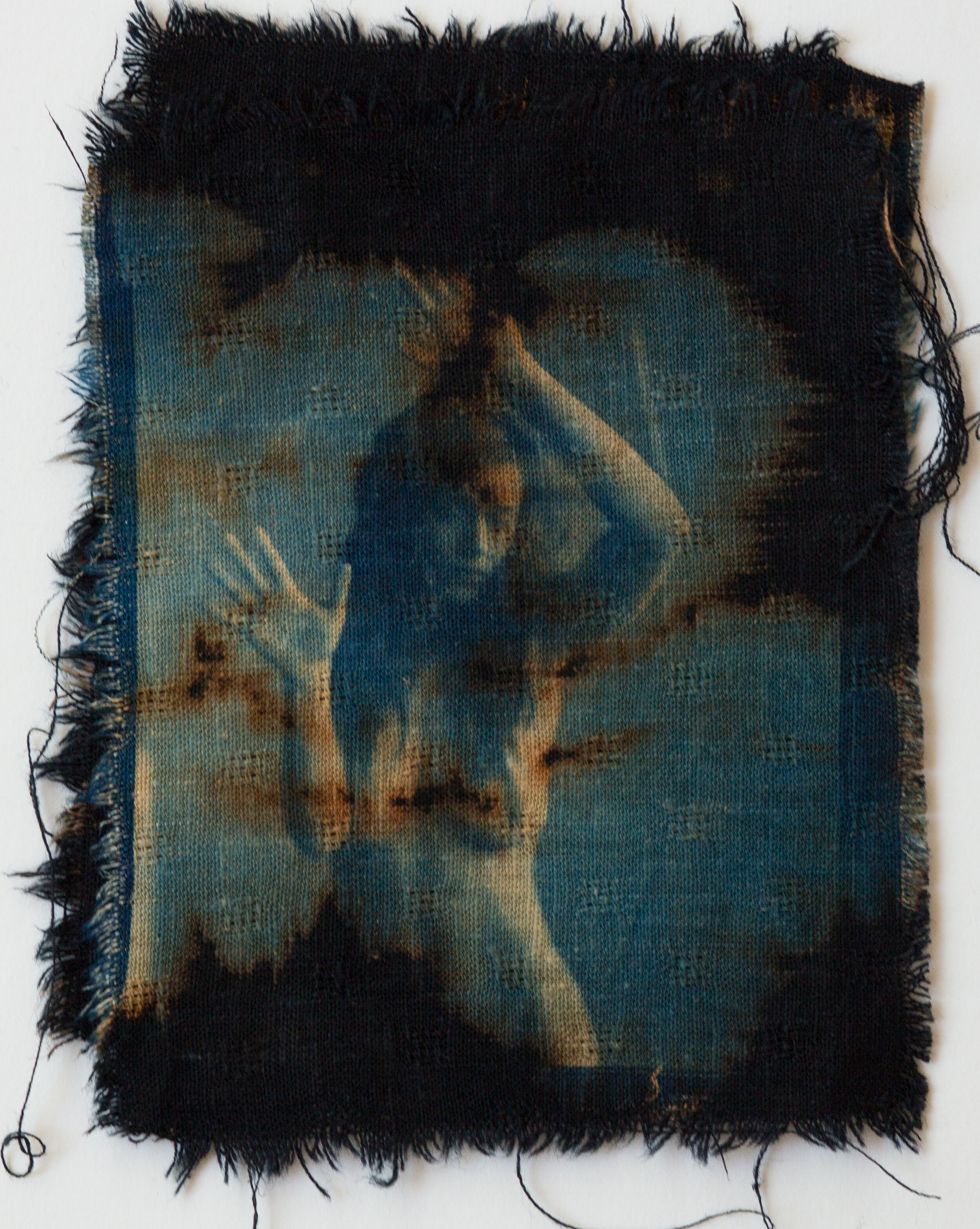  4x5 film contact printed cyanotype on bleached, black linen 