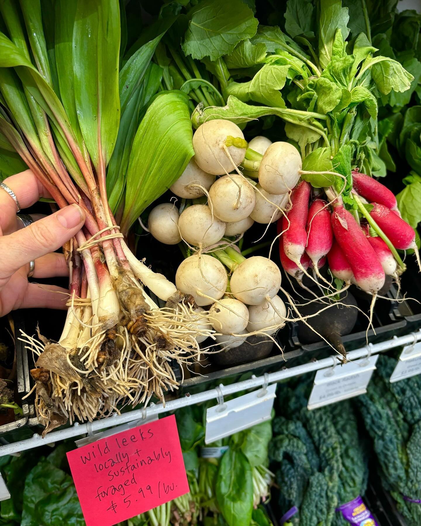 #leslievilletoronto LOOK 👀 AT ALL THE #ontariogrown VEGGIES WE HAVE!!! Wild leeks! Black garlic! Hakurei turnips! Radish! Spring mix! WOOT WOOT!