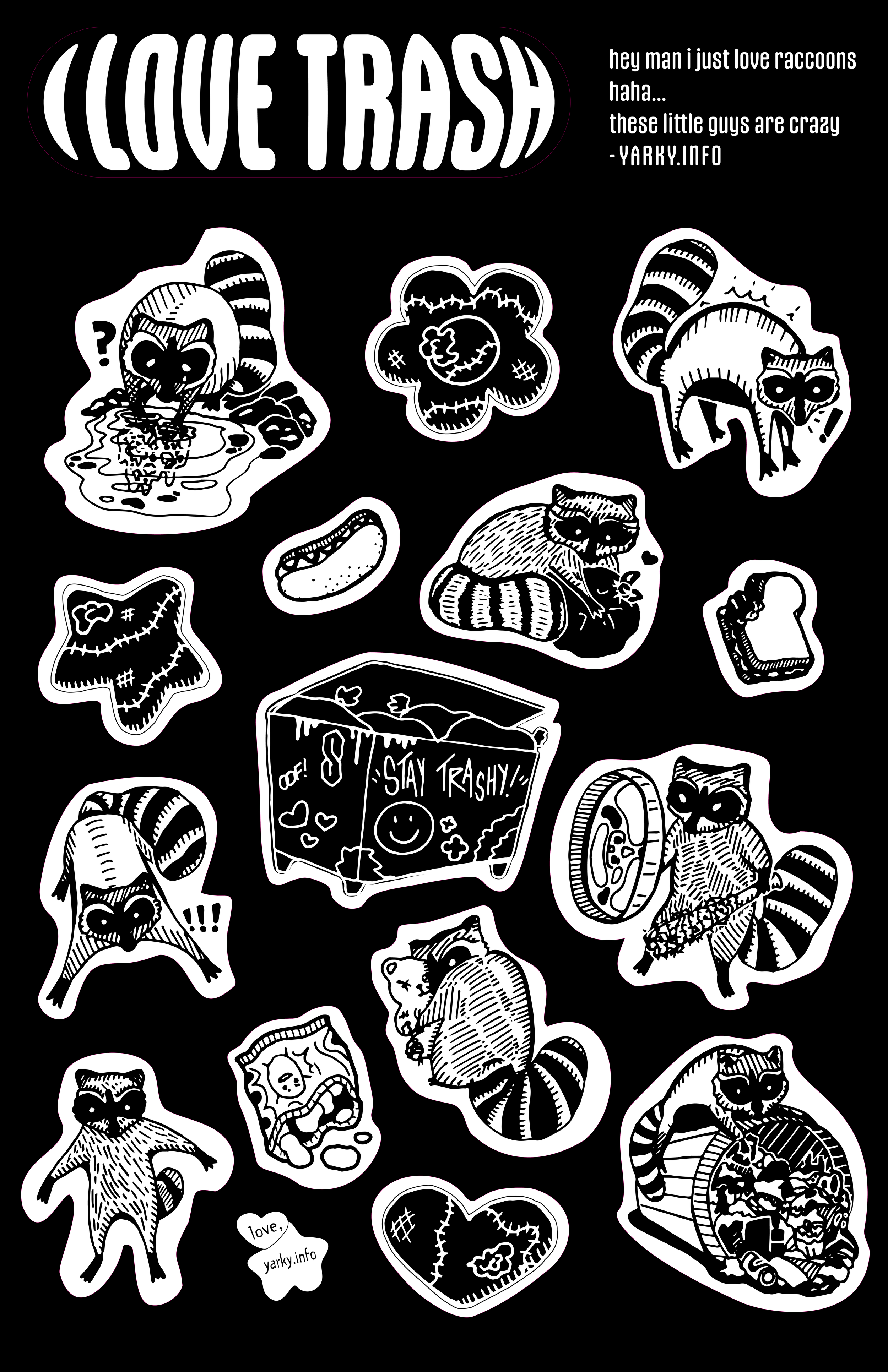 i love trash raccoons sticker sheet